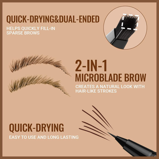 Eyebrow Pen - Eyebrow Pencil,2-In-1 Eyeliner Dual-Ended Brush-Tip Microblading 4D Eyebrow Pencils for Women,Long Lasting Waterproof Hair-Like Brow Pencil,With Eyebrow Brush,Darkbrown