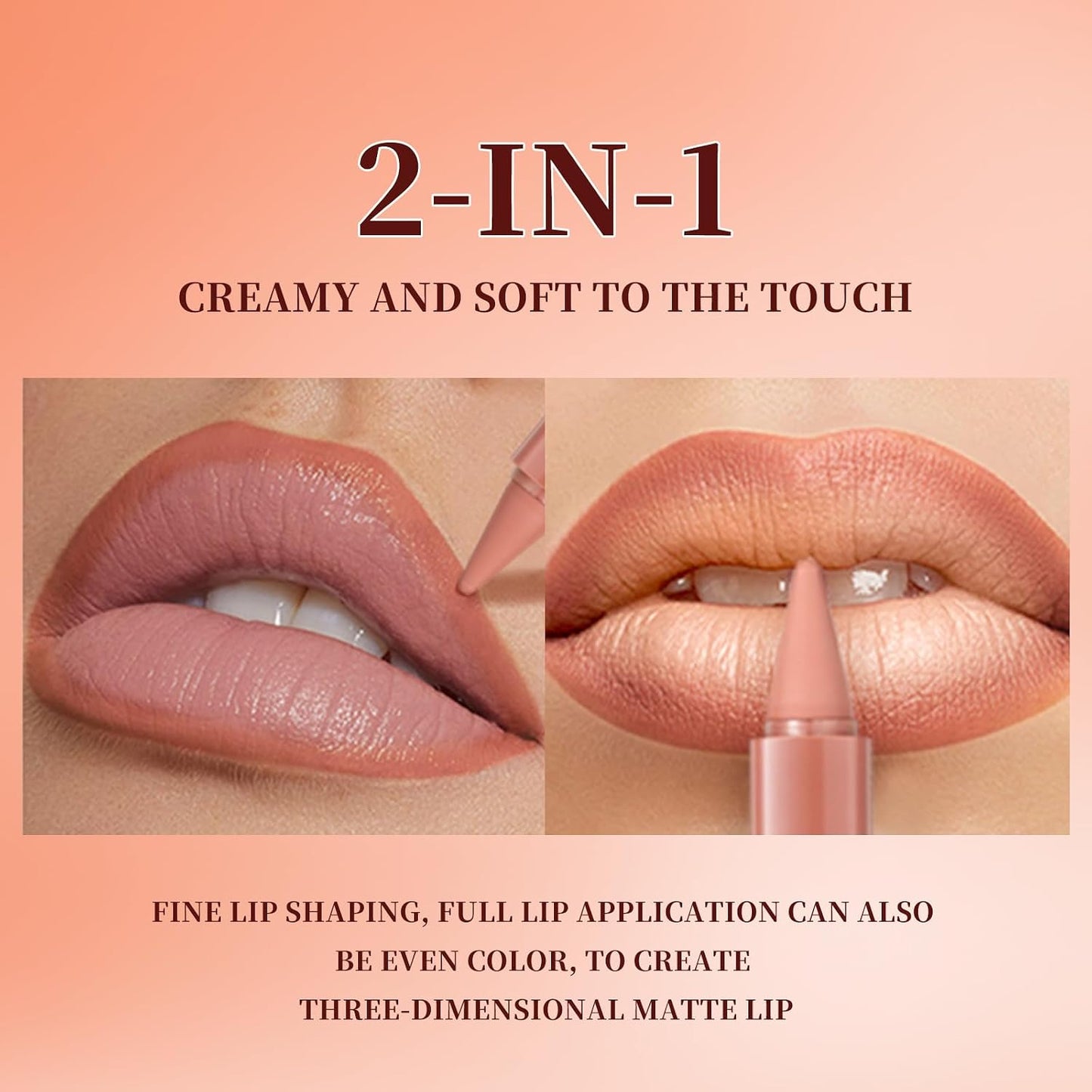 6 Pcs Gradient Lip Liner and Lipstick Combo Set - 2-In-1 Ombre Lipstick & Brown Lip Liner Duo - Waterproof, Long-Lasting, Matte Finish - Smudge-Proof, Full Coverage Lip Kit for Fuller & Plumper Lips
