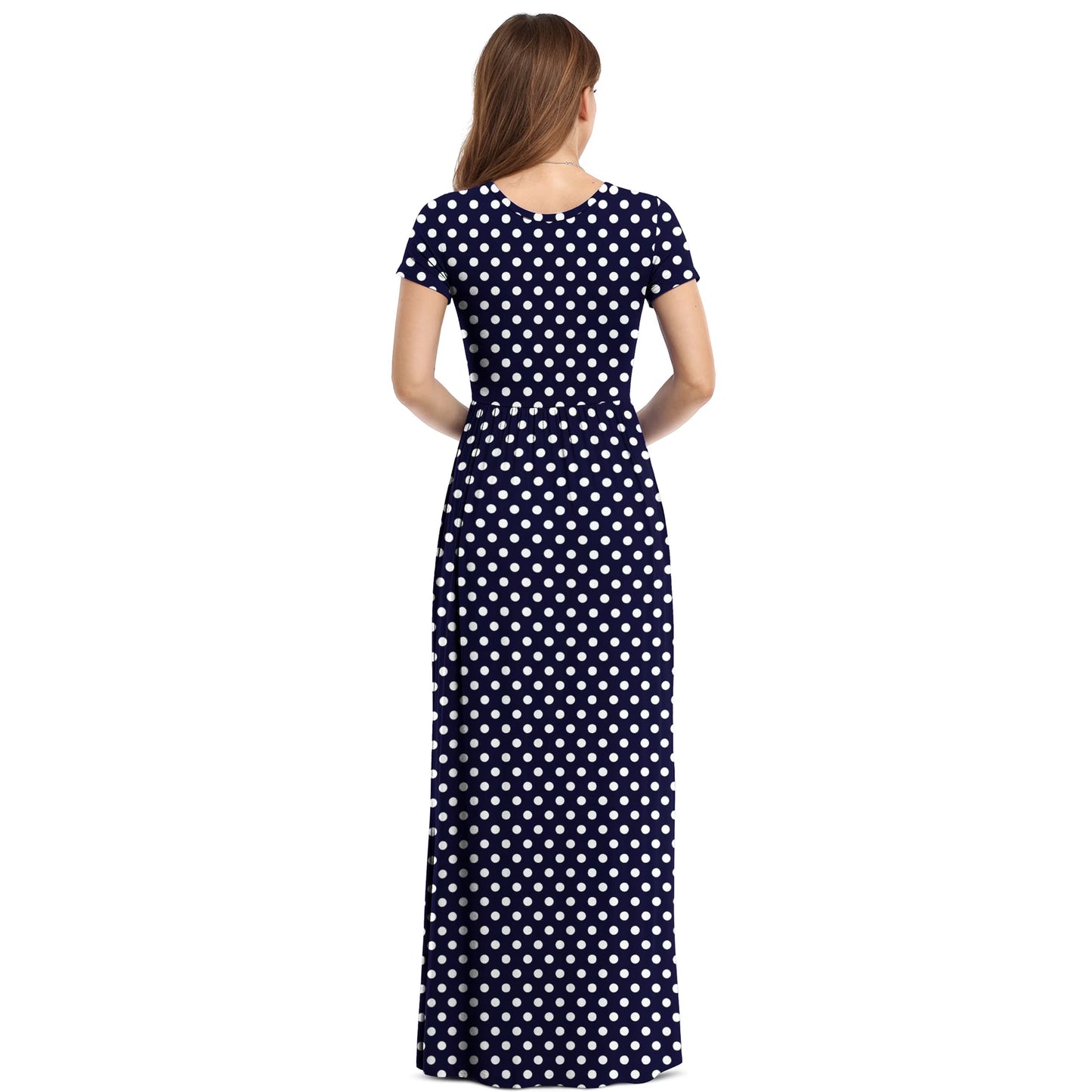 Women'S Short Sleeve Loose Plain Maxi Dresses Casual Long Dresses with Pockets,Mother'S Day,F Navy Blue Dot,L