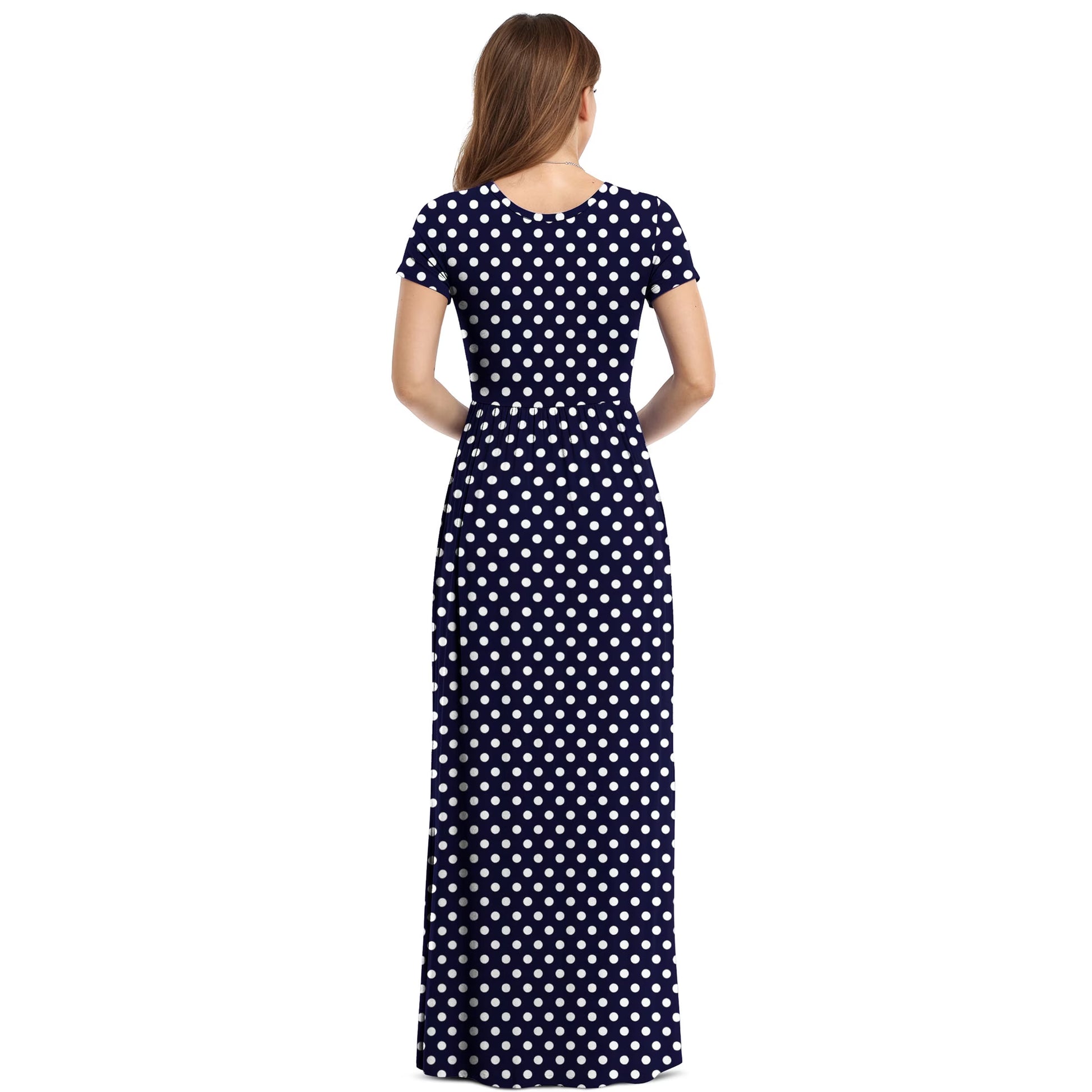Women'S Short Sleeve Loose Plain Maxi Dresses Casual Long Dresses with Pockets,Mother'S Day,F Navy Blue Dot,L