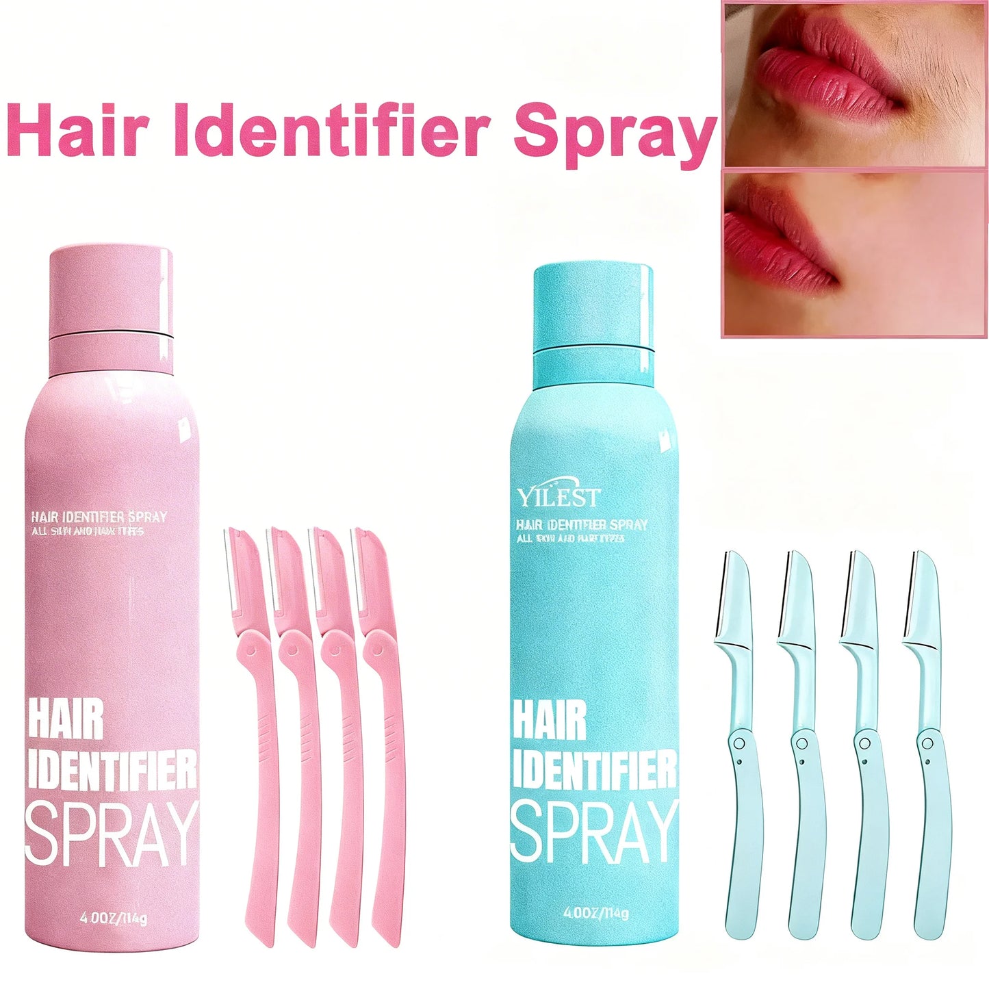 Hair Identifier Spray for Face Shaving,Skin Body Dermaplaning Spray with Razors,Moisturizing and Skin Care Set Hair Removal Kit