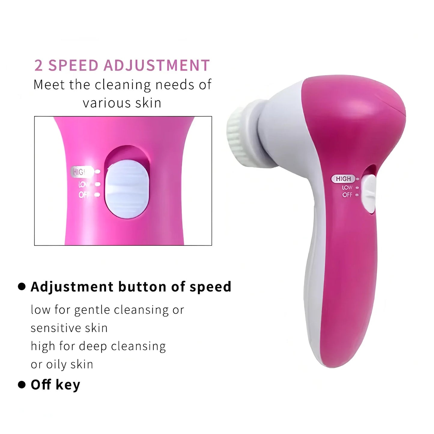 2026 Electric Facial Cleaner 5 in 1 Face Cleansing Brush Wash Machine Spa Skin Care Massager Battery-Powered（Without Battery）