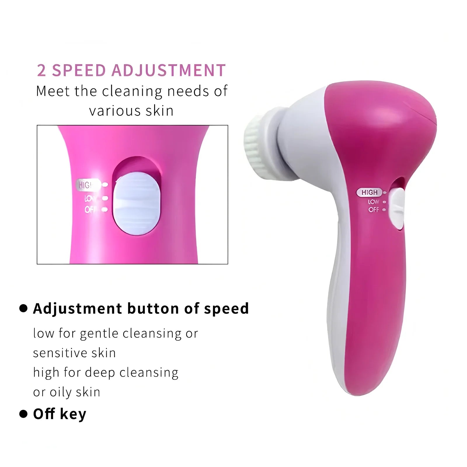 2026 Electric Facial Cleaner 5 in 1 Face Cleansing Brush Wash Machine Spa Skin Care Massager Battery-Powered（Without Battery）