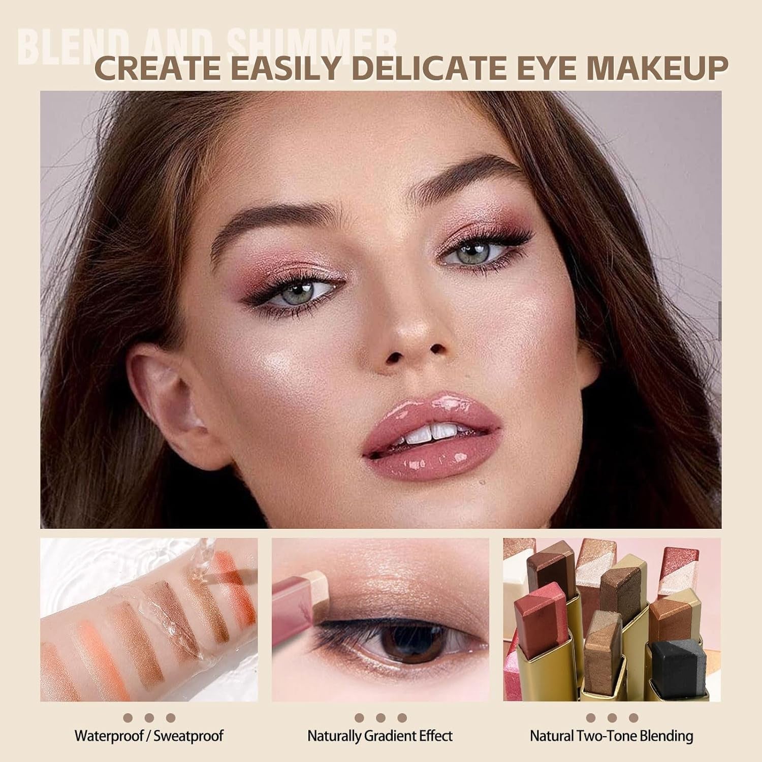 6Pcs Two-Color Waterproof Eyeshadow Stick Shimmery Eye Shadow Set | Glitter Gradient Eyeshadow Pen Smooth Texture Retractable Design Portable for Travel Makeup