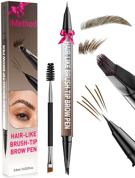 Eyebrow Pen - Eyebrow Pencil,2-In-1 Eyeliner Dual-Ended Brush-Tip Microblading 4D Eyebrow Pencils for Women,Long Lasting Waterproof Hair-Like Brow Pencil,With Eyebrow Brush,Darkbrown