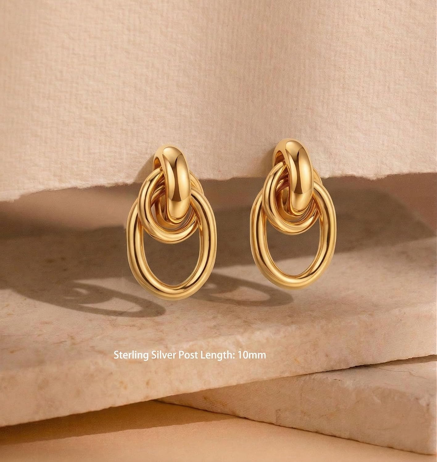 14K Gold Plated 925 Sterling Silver Posts Knot Statement Earrings for Women Hypoallergenic Trendy Chunky Drop Dangle Earrings Lightweight Fashoin Accessories Gold Jewelry Gifts for Womens