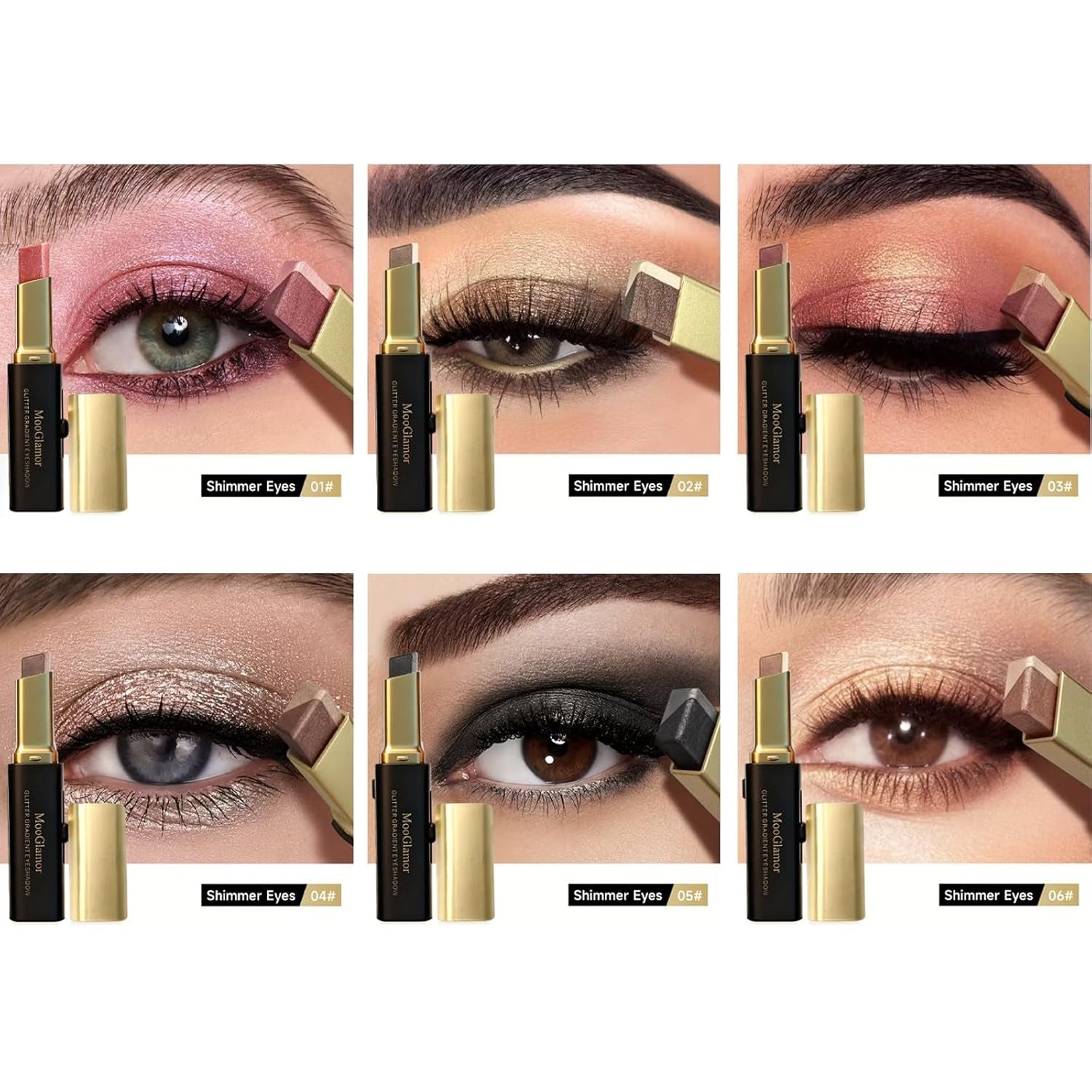 6Pcs Two-Color Waterproof Eyeshadow Stick Shimmery Eye Shadow Set | Glitter Gradient Eyeshadow Pen Smooth Texture Retractable Design Portable for Travel Makeup