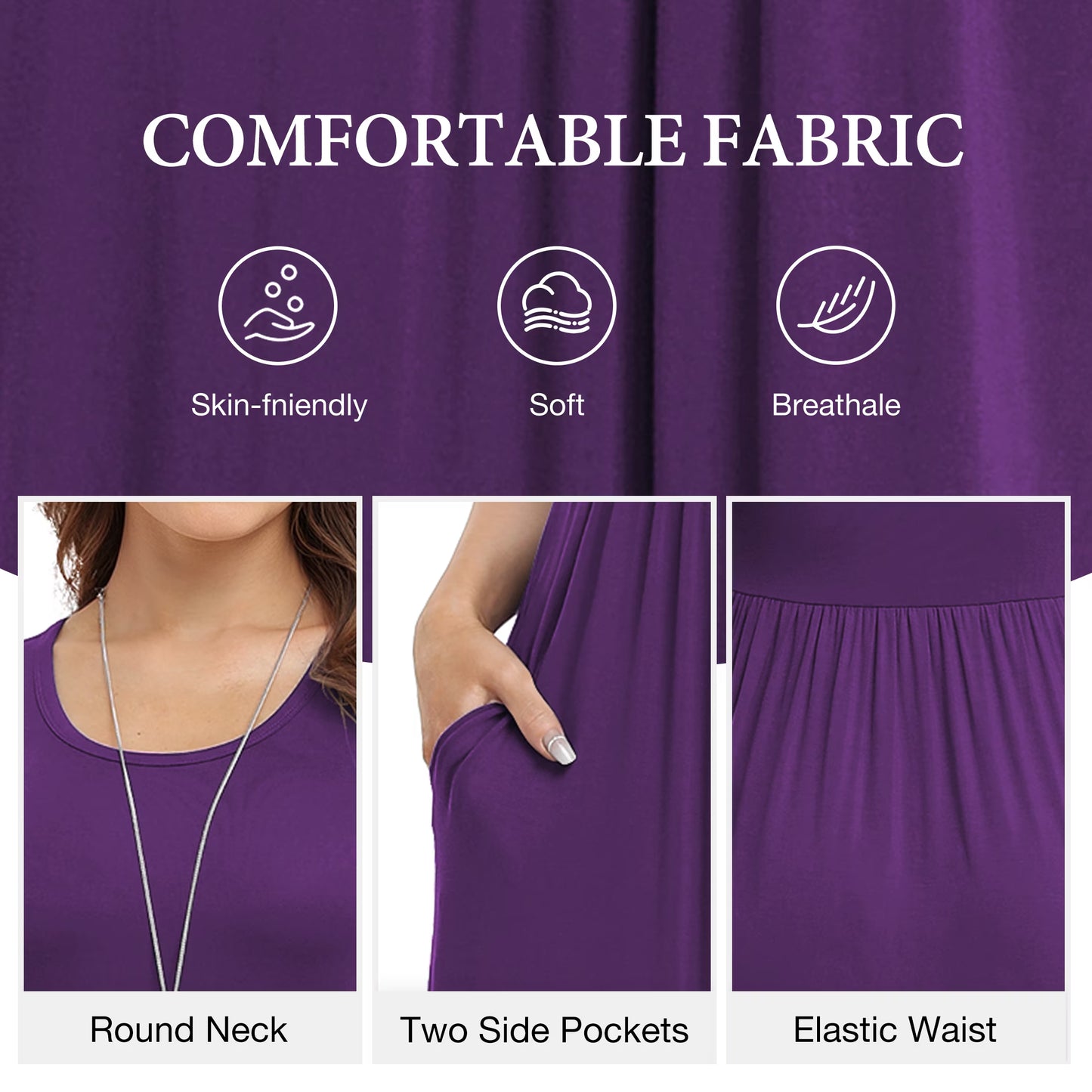 Women'S Short Sleeve Loose Plain Maxi Dresses Casual Long Dresses with Pockets,Mother'S Day,Dark Purple,Xl