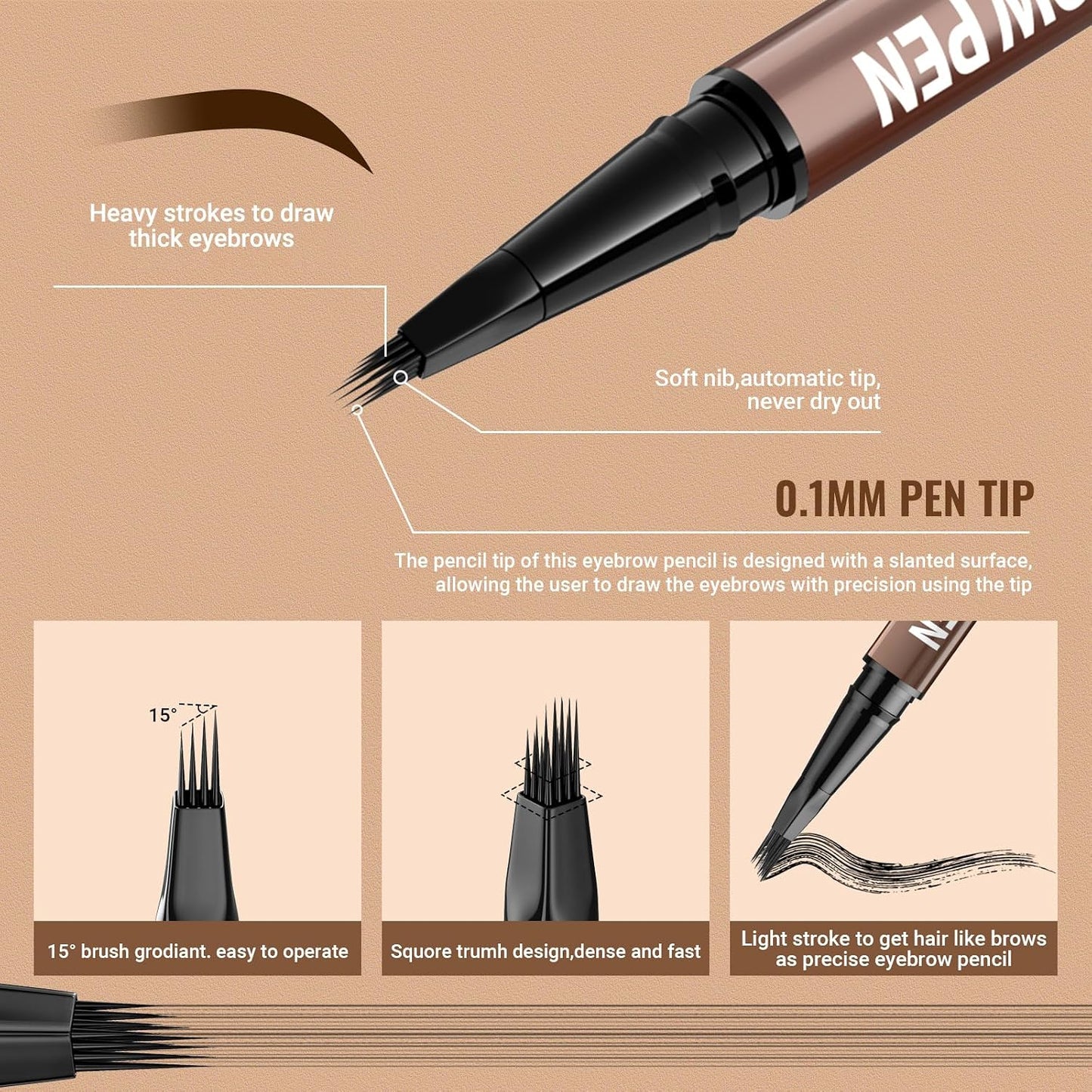 Eyebrow Pen - Eyebrow Pencil,2-In-1 Eyeliner Dual-Ended Brush-Tip Microblading 4D Eyebrow Pencils for Women,Long Lasting Waterproof Hair-Like Brow Pencil,With Eyebrow Brush,Darkbrown