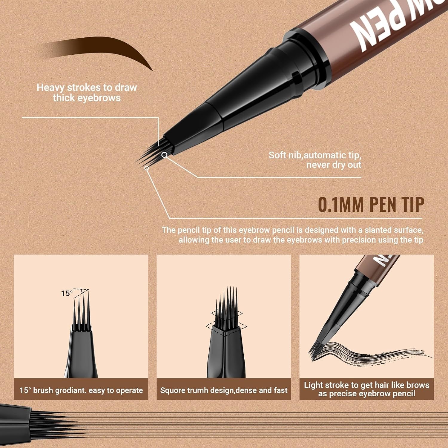 Eyebrow Pen - Eyebrow Pencil,2-In-1 Eyeliner Dual-Ended Brush-Tip Microblading 4D Eyebrow Pencils for Women,Long Lasting Waterproof Hair-Like Brow Pencil,With Eyebrow Brush,Darkbrown