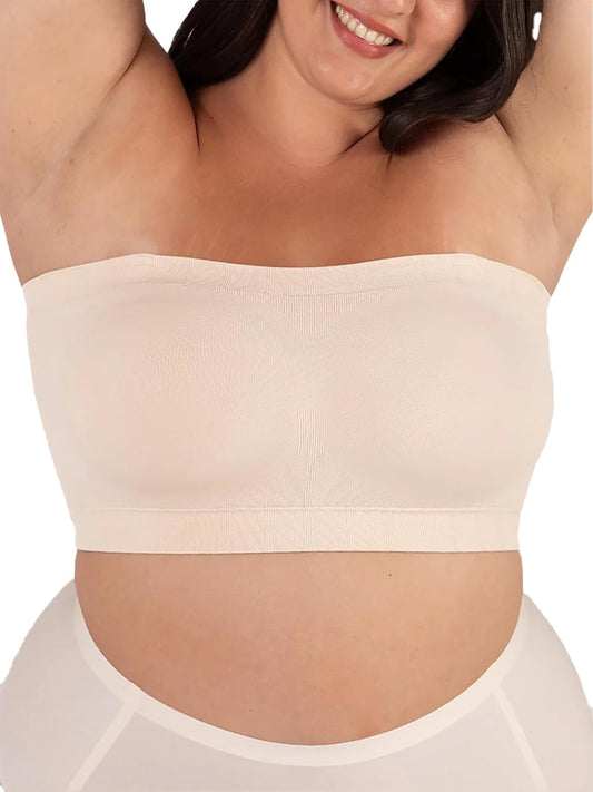 Strapless Bra, No-Slip Wireless Bandeau with Sewn-In Cups | Wireless Bandeau Bra with Silicone Grip, Sewn-In Molded Cups, Reinforced Underbust and Convertible Regular or Clear Straps.