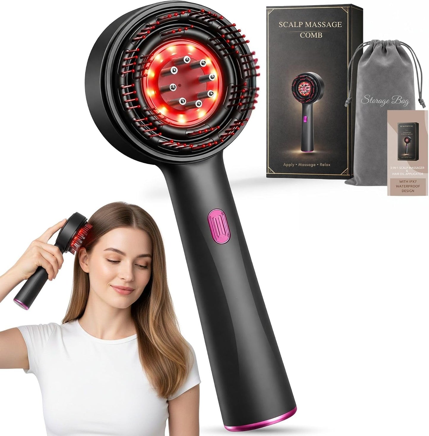 Electric Scalp Massager 3-In-1 – Cordless Head Massager & Hair Oil Applicator, Refillable Tank, IPX7 Waterproof Scalp Brush for Home & Travel, Women and Men