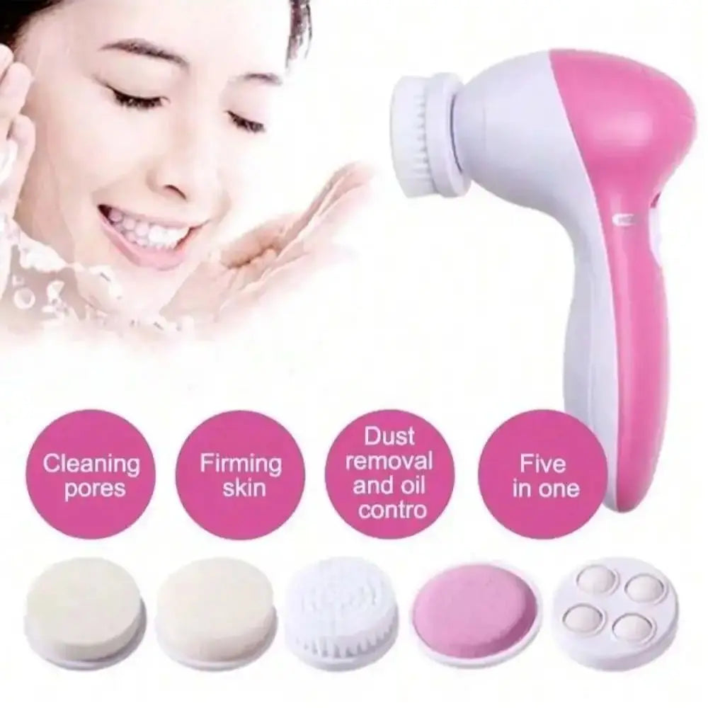 2026 Electric Facial Cleaner 5 in 1 Face Cleansing Brush Wash Machine Spa Skin Care Massager Battery-Powered（Without Battery）