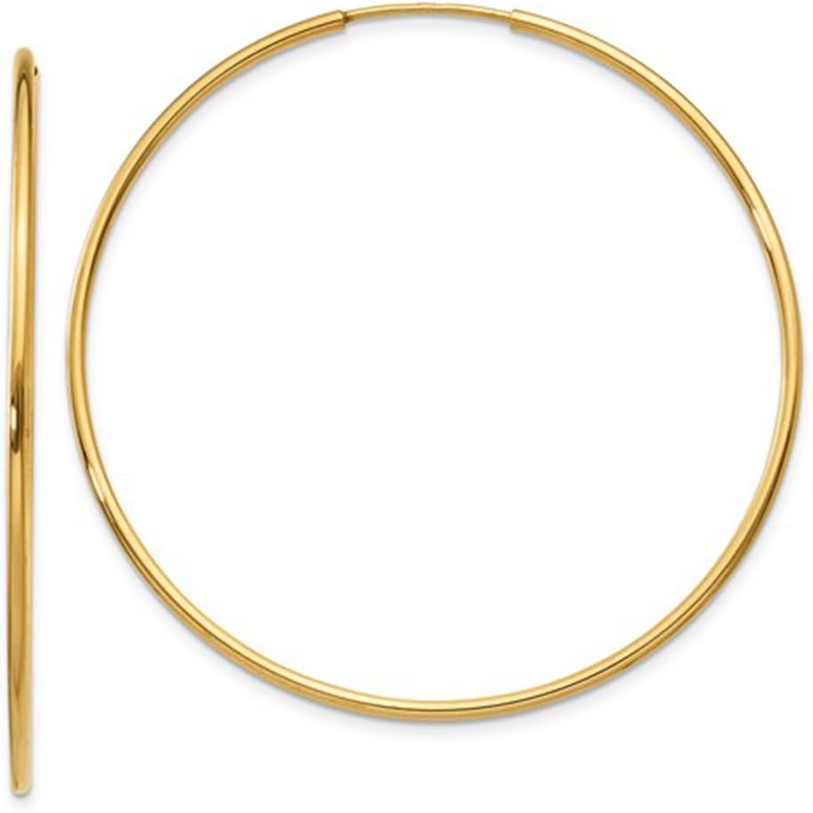 Genuine 14K Gold Endless Hoop Earrings, 1.25Mm Thick Tube