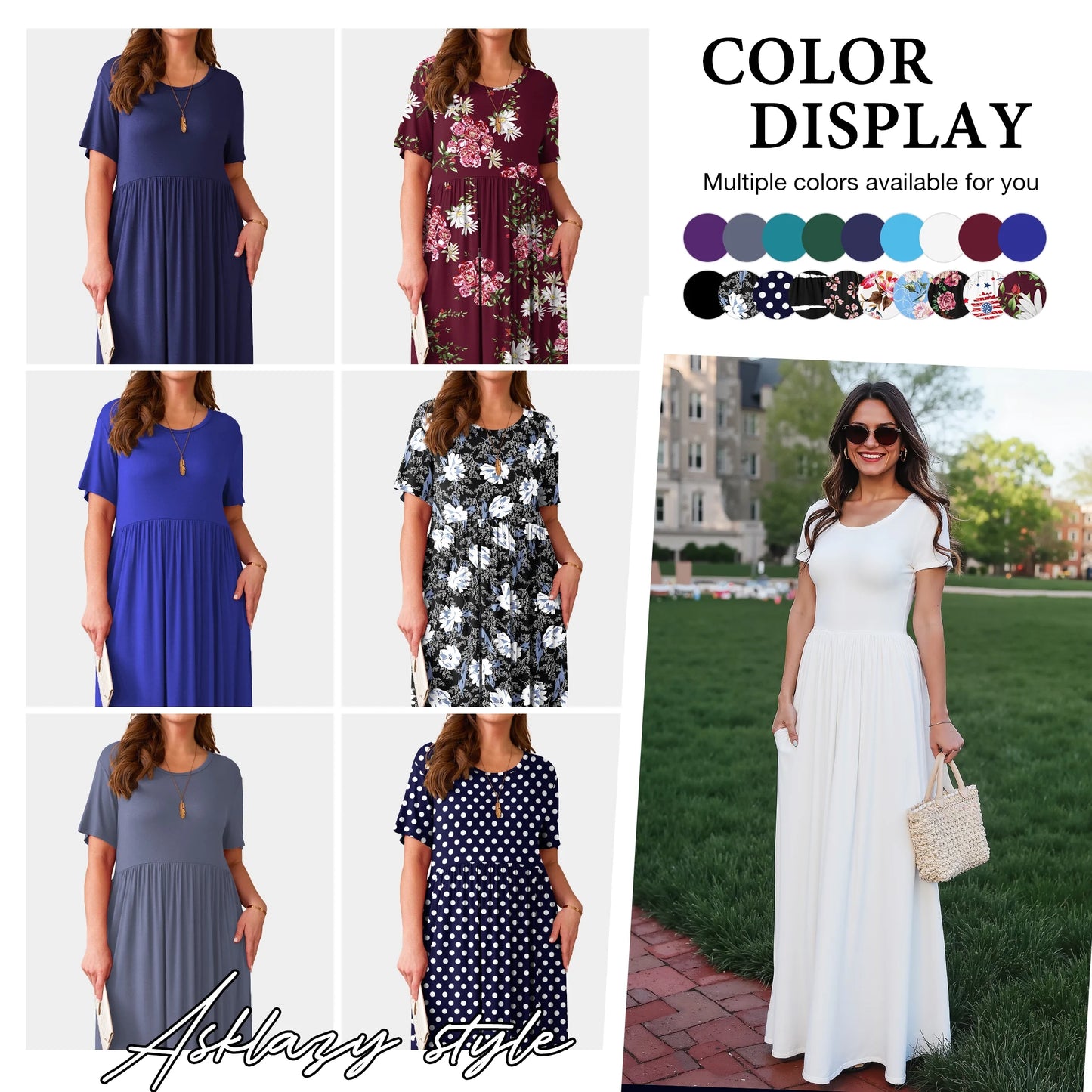 Women'S Short Sleeve Loose Plain Maxi Dresses Casual Long Dresses with Pockets,Mother'S Day,Dark Purple,Xl