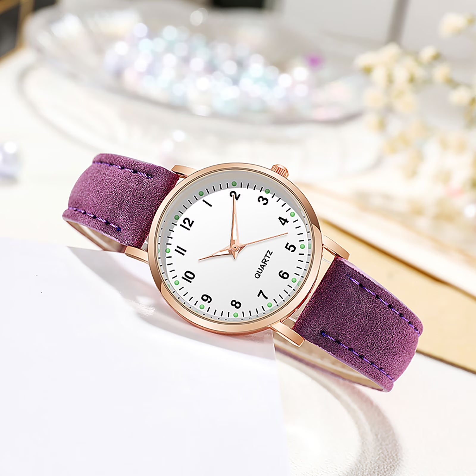 Women'S Watches, Classic Quartz Watch with Luminouse Easy Read Dial, Leather Watch Band, Vintage Small Face round Watches for Women, Birthday Gift for Ladies (Purple)