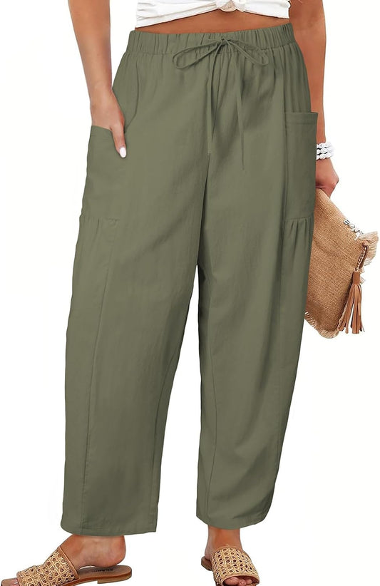 plus Size Pants for Women(1X-5X) | Elastic Waist Drawstring, Loose Casual Palazzo Pants, Lounge Trouser with Pockets