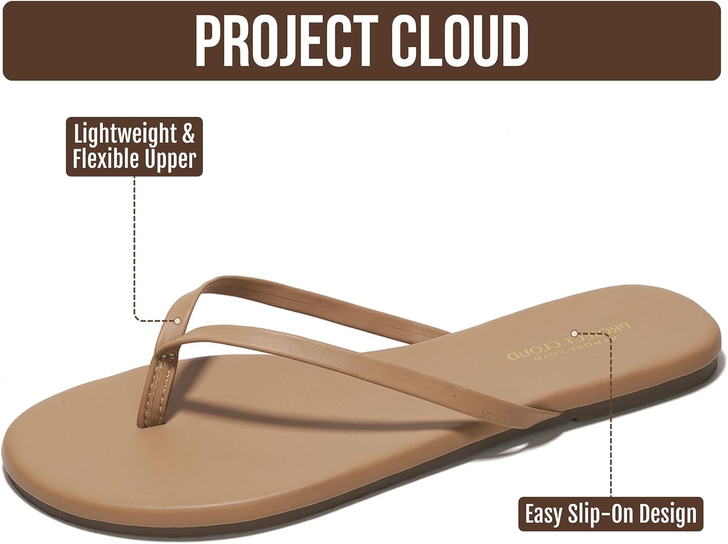 Flip Flops for Women Memory Foam Flats Sandals (Foundations) | Lightweight and Durable Non-Slip Solewomens Sandals - Beach Essentials Womens Flat Sandals for Everyday Comfort Daily Wear