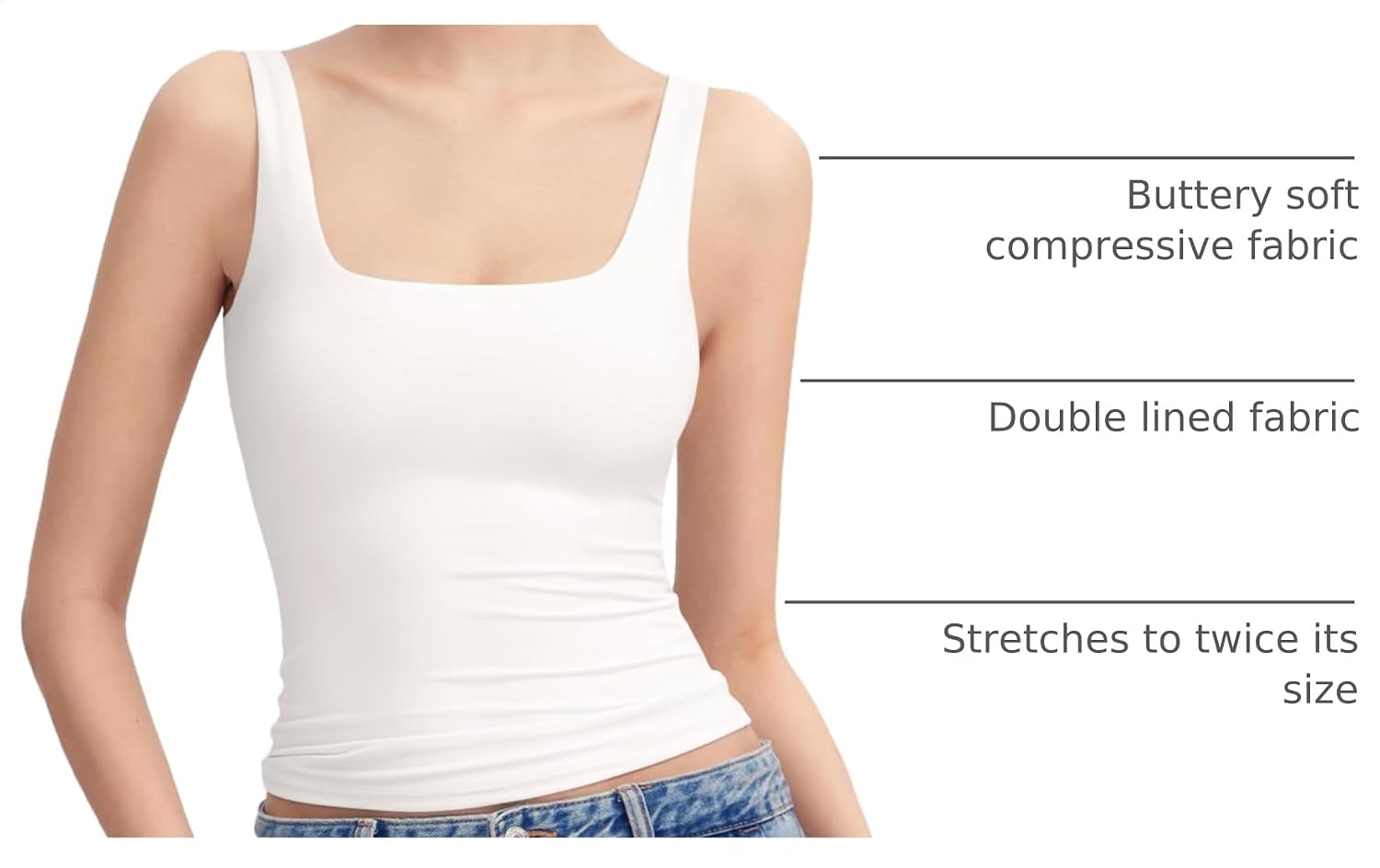 Women'S Square Neck Tank Top Sleeveless Double Lined Basic Tops Sharp Collection