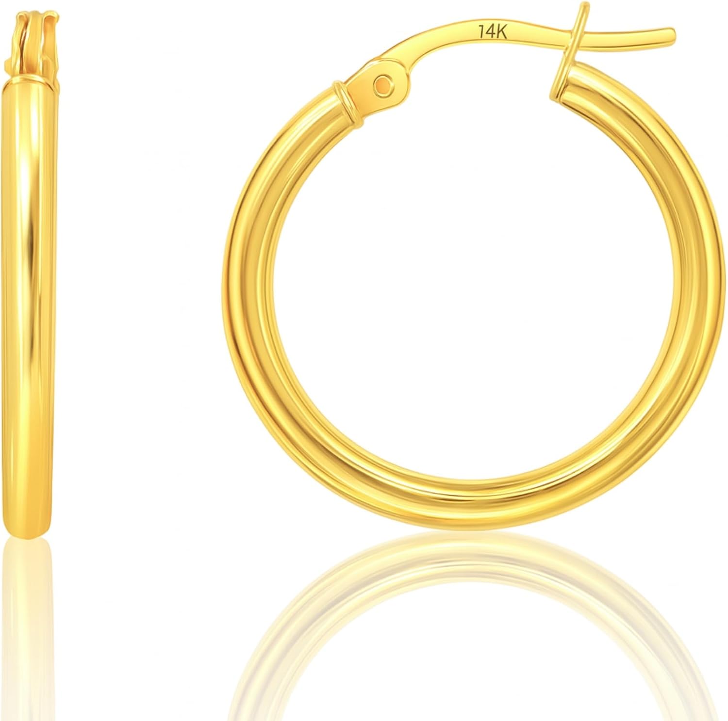10K or 14K Gold Hoop Earrings for Women | Hypoallergenic Small to Large 12MM to 50MM Hoop Earrings with Secure Click Tops | Yellow or White Gold Classic Hoops in 2MM Thick Tube by