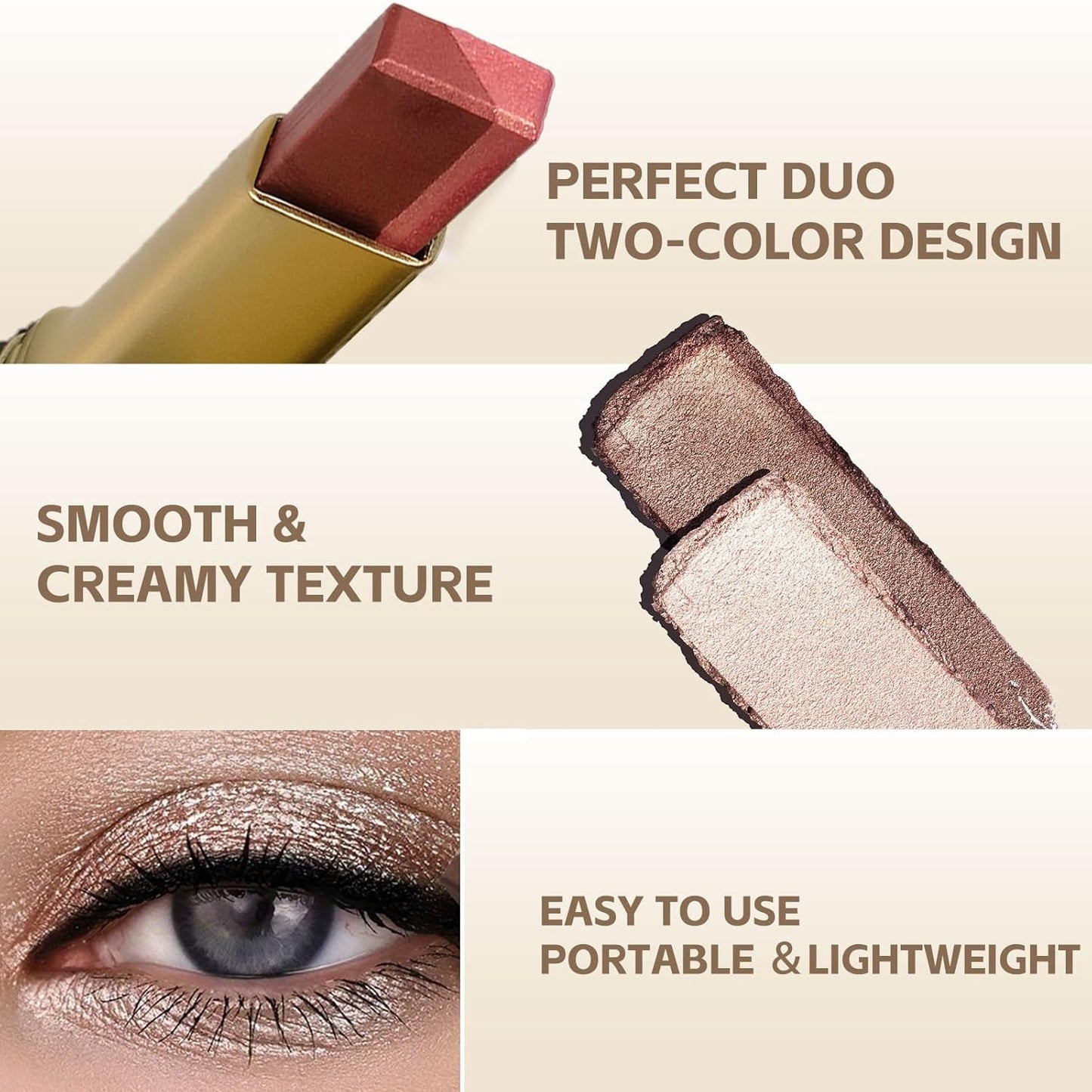 6Pcs Two-Color Waterproof Eyeshadow Stick Shimmery Eye Shadow Set | Glitter Gradient Eyeshadow Pen Smooth Texture Retractable Design Portable for Travel Makeup