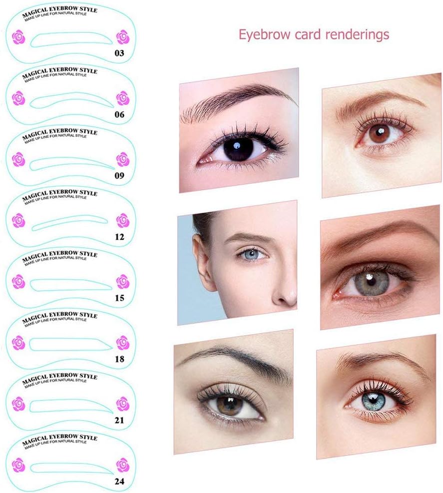 24 PCS Eyebrow Shaping Stencils,  Eyebrow Grooming Stencil Kit | Shaping Templates DIY Tools for Eyebrows Shaping