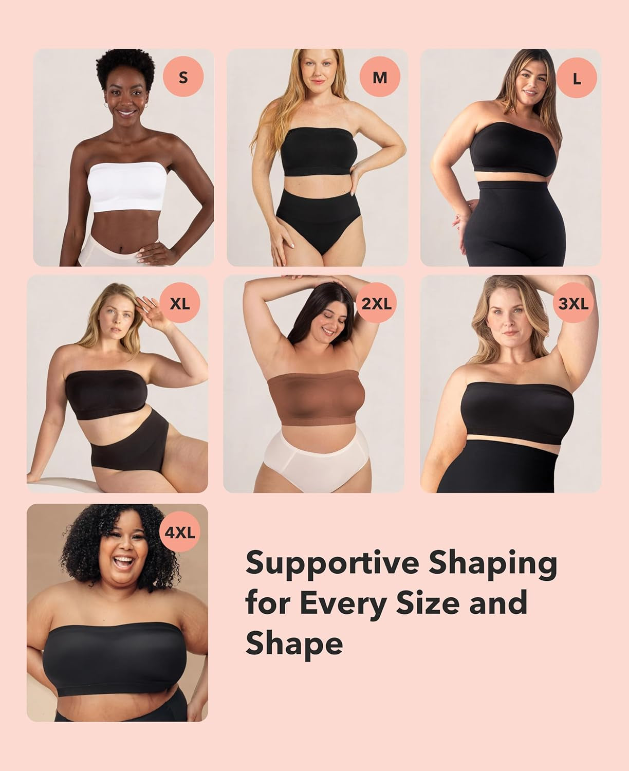 Strapless Bra, No-Slip Wireless Bandeau with Sewn-In Cups | Wireless Bandeau Bra with Silicone Grip, Sewn-In Molded Cups, Reinforced Underbust and Convertible Regular or Clear Straps.