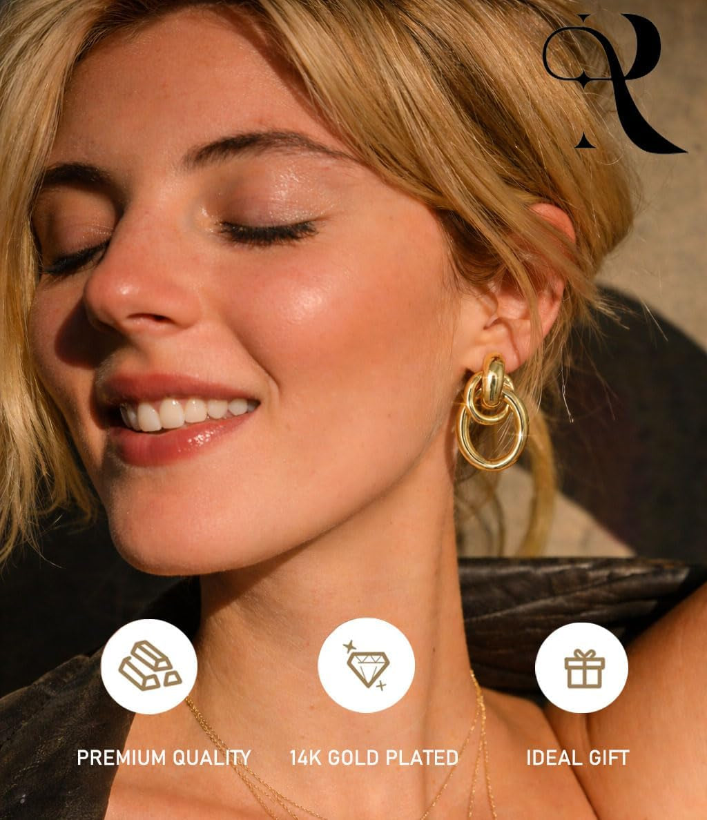 14K Gold Plated 925 Sterling Silver Posts Knot Statement Earrings for Women Hypoallergenic Trendy Chunky Drop Dangle Earrings Lightweight Fashoin Accessories Gold Jewelry Gifts for Womens
