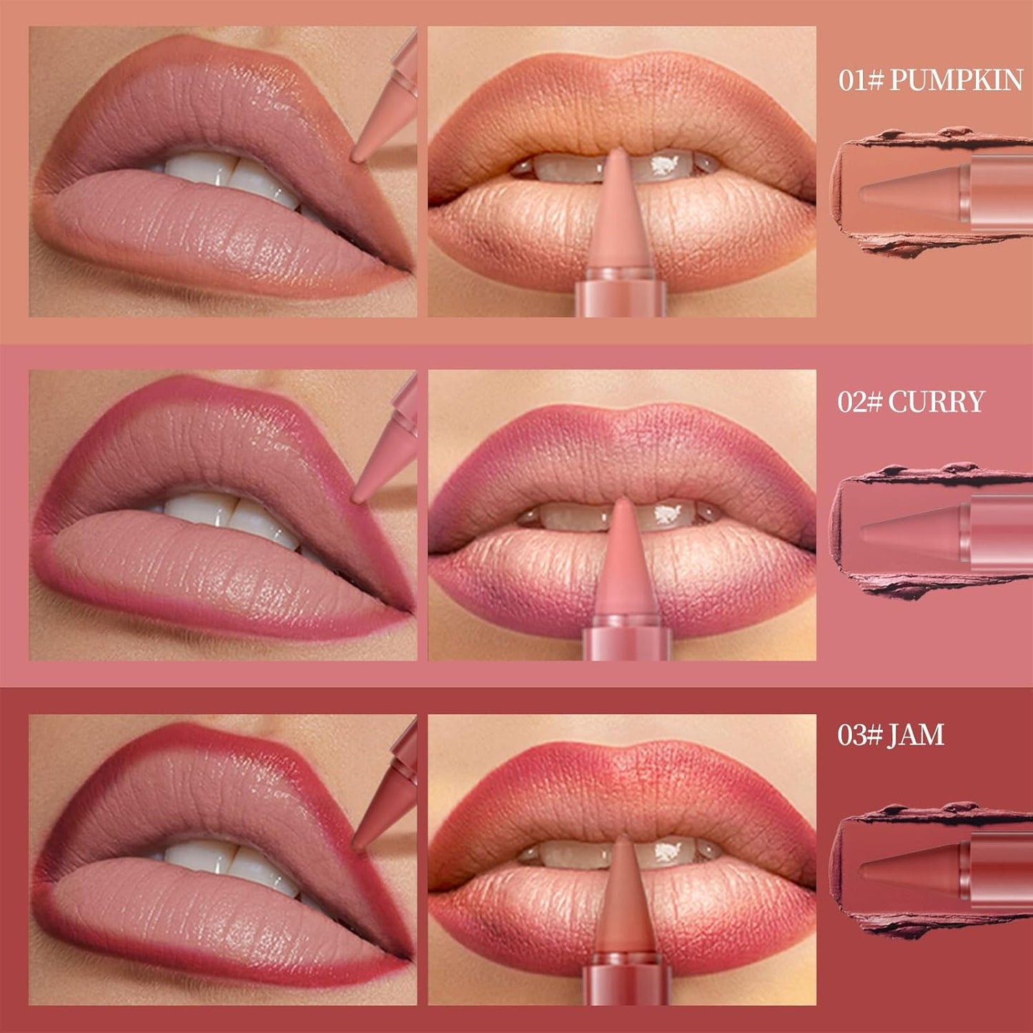 6 Pcs Gradient Lip Liner and Lipstick Combo Set - 2-In-1 Ombre Lipstick & Brown Lip Liner Duo - Waterproof, Long-Lasting, Matte Finish - Smudge-Proof, Full Coverage Lip Kit for Fuller & Plumper Lips