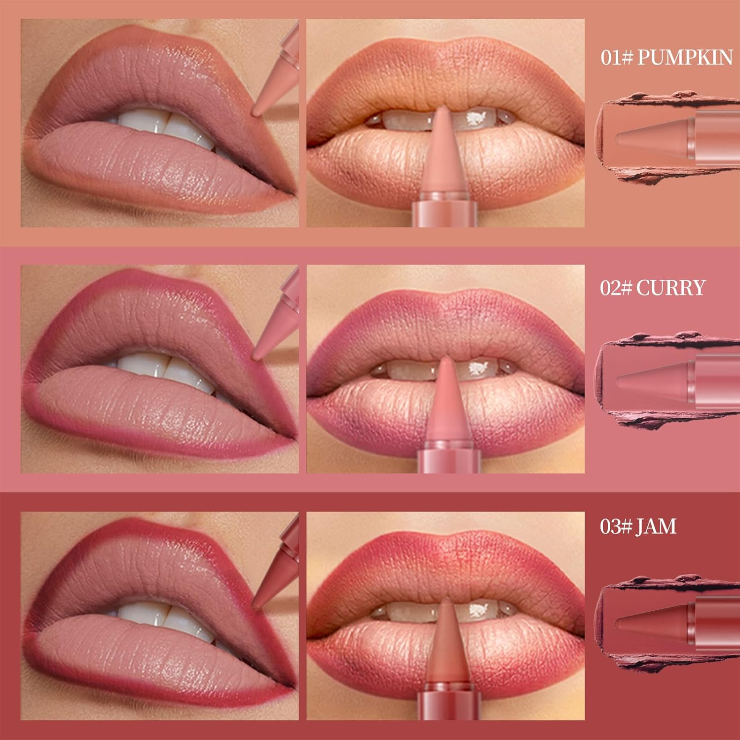 6 Pcs Gradient Lip Liner and Lipstick Combo Set - 2-In-1 Ombre Lipstick & Brown Lip Liner Duo - Waterproof, Long-Lasting, Matte Finish - Smudge-Proof, Full Coverage Lip Kit for Fuller & Plumper Lips