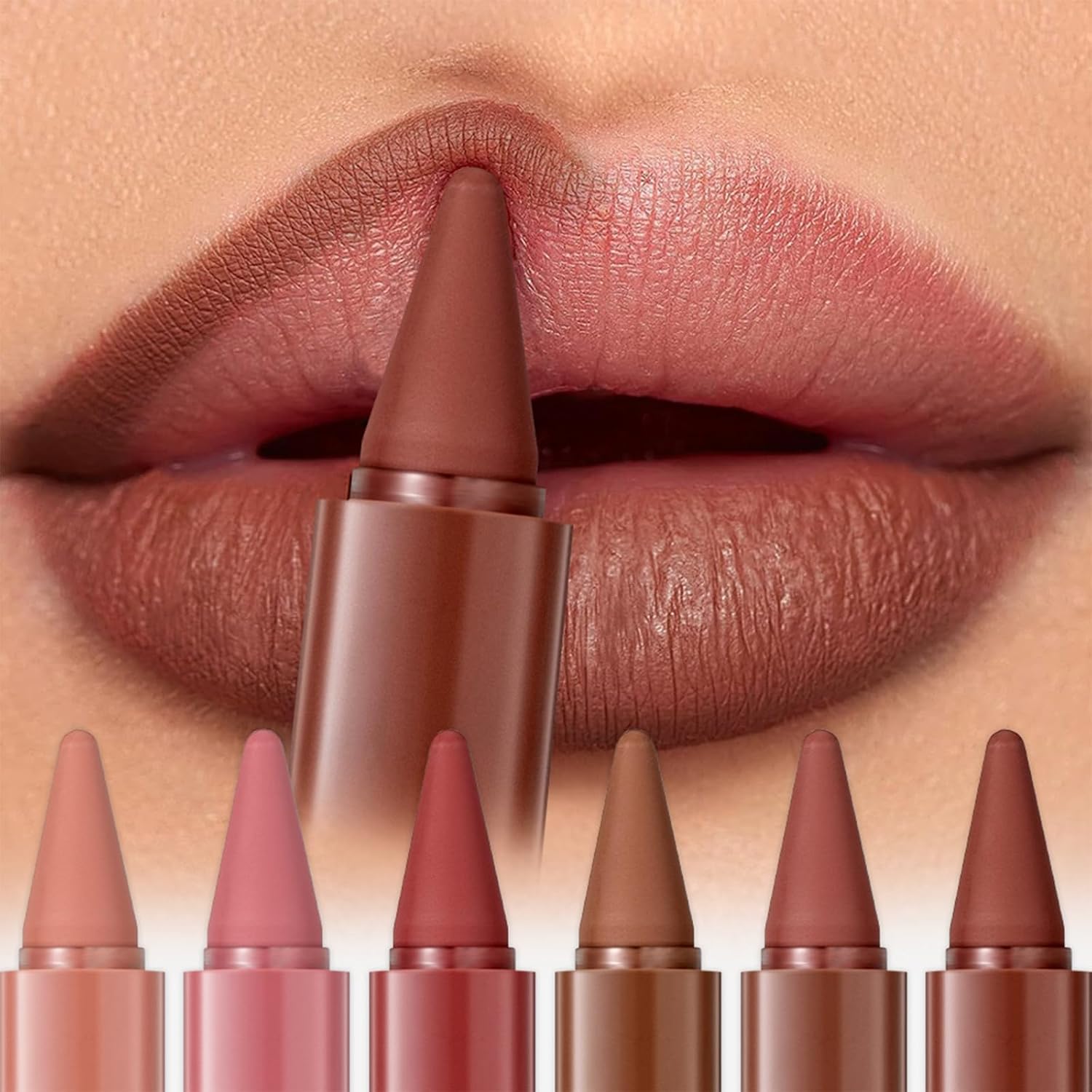 6 Pcs Gradient Lip Liner and Lipstick Combo Set - 2-In-1 Ombre Lipstick & Brown Lip Liner Duo - Waterproof, Long-Lasting, Matte Finish - Smudge-Proof, Full Coverage Lip Kit for Fuller & Plumper Lips