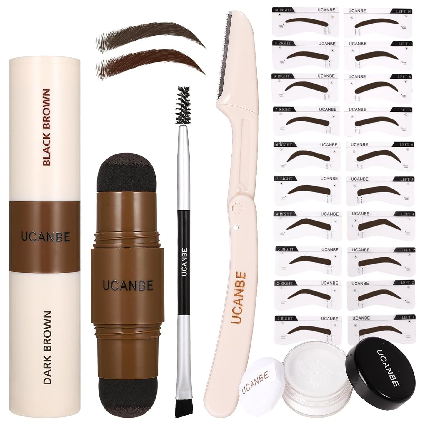 25PCS Eyebrow Stamp Stencil Kit with Dual-Color Eyebrow Stamp Pomade,20 Reusable Eyebrow Stencils,Finising Powder,Brush,Eyebrow Razor,Zipper Pouch,Waterproof Eye Brow Stamping and Shaping Kit04