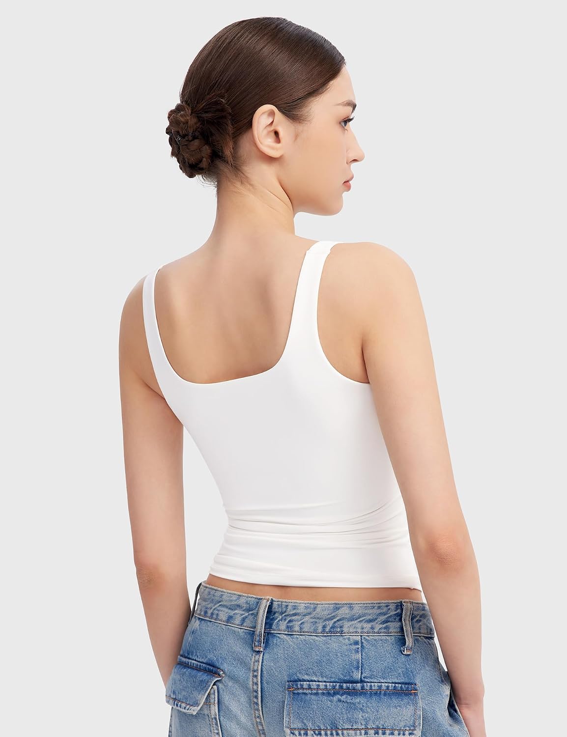 Women'S Square Neck Tank Top Sleeveless Double Lined Basic Tops Sharp Collection