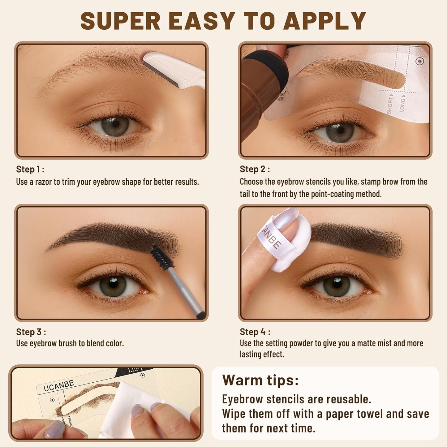 25PCS Eyebrow Stamp Stencil Kit with Dual-Color Eyebrow Stamp Pomade,20 Reusable Eyebrow Stencils,Finising Powder,Brush,Eyebrow Razor,Zipper Pouch,Waterproof Eye Brow Stamping and Shaping Kit04