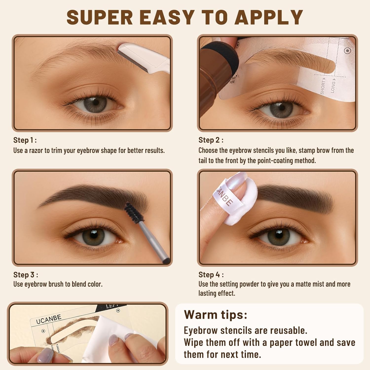 25PCS Eyebrow Stamp Stencil Kit with Dual-Color Eyebrow Stamp Pomade,20 Reusable Eyebrow Stencils,Finising Powder,Brush,Eyebrow Razor,Zipper Pouch,Waterproof Eye Brow Stamping and Shaping Kit04
