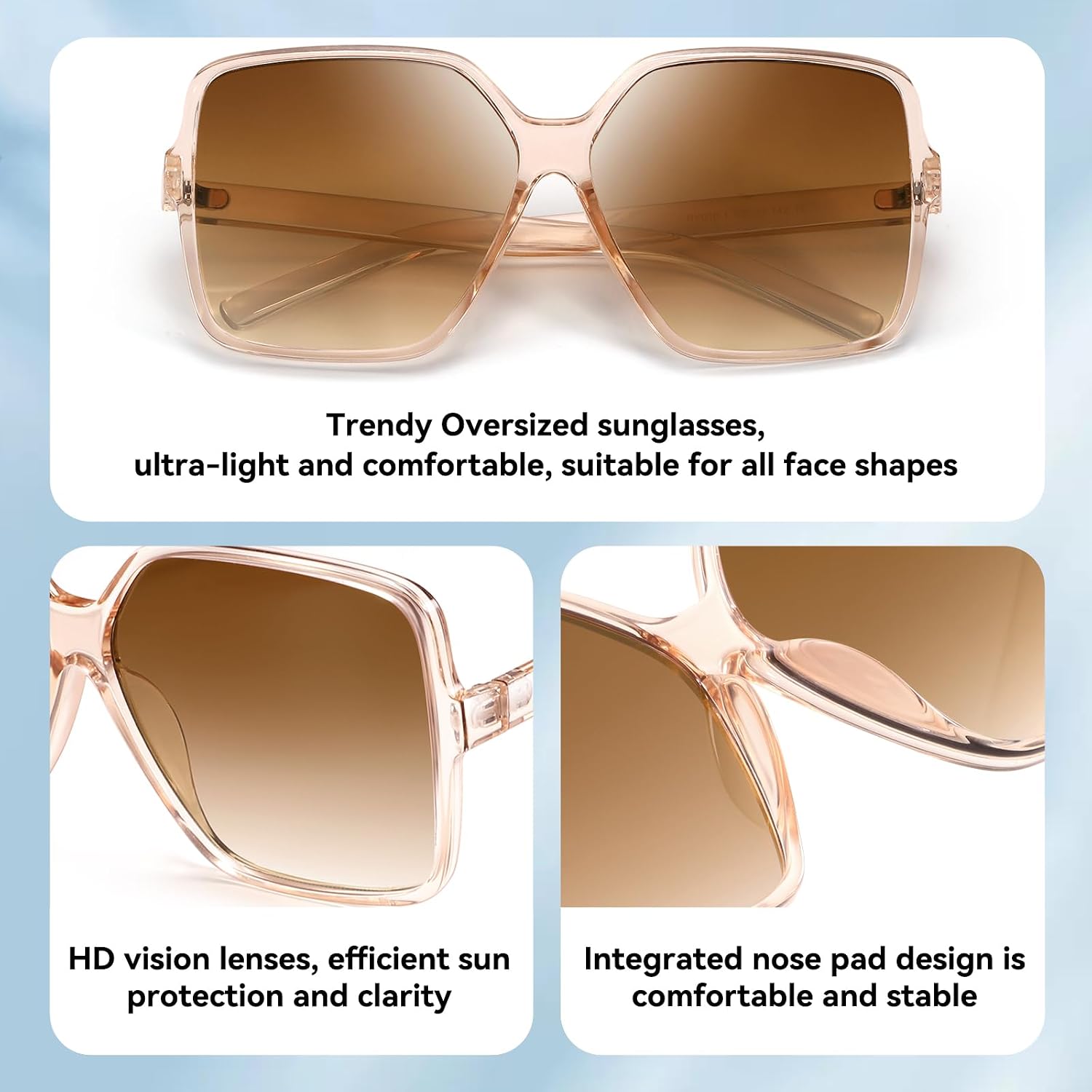 Oversized Square Sunglasses for Women Big Large Wide Trendy Shades | UV400 Protection Extra Huge Black Fashion Sun Glasses,Driving,Travel Beach,70S 80S Outfit Accessories