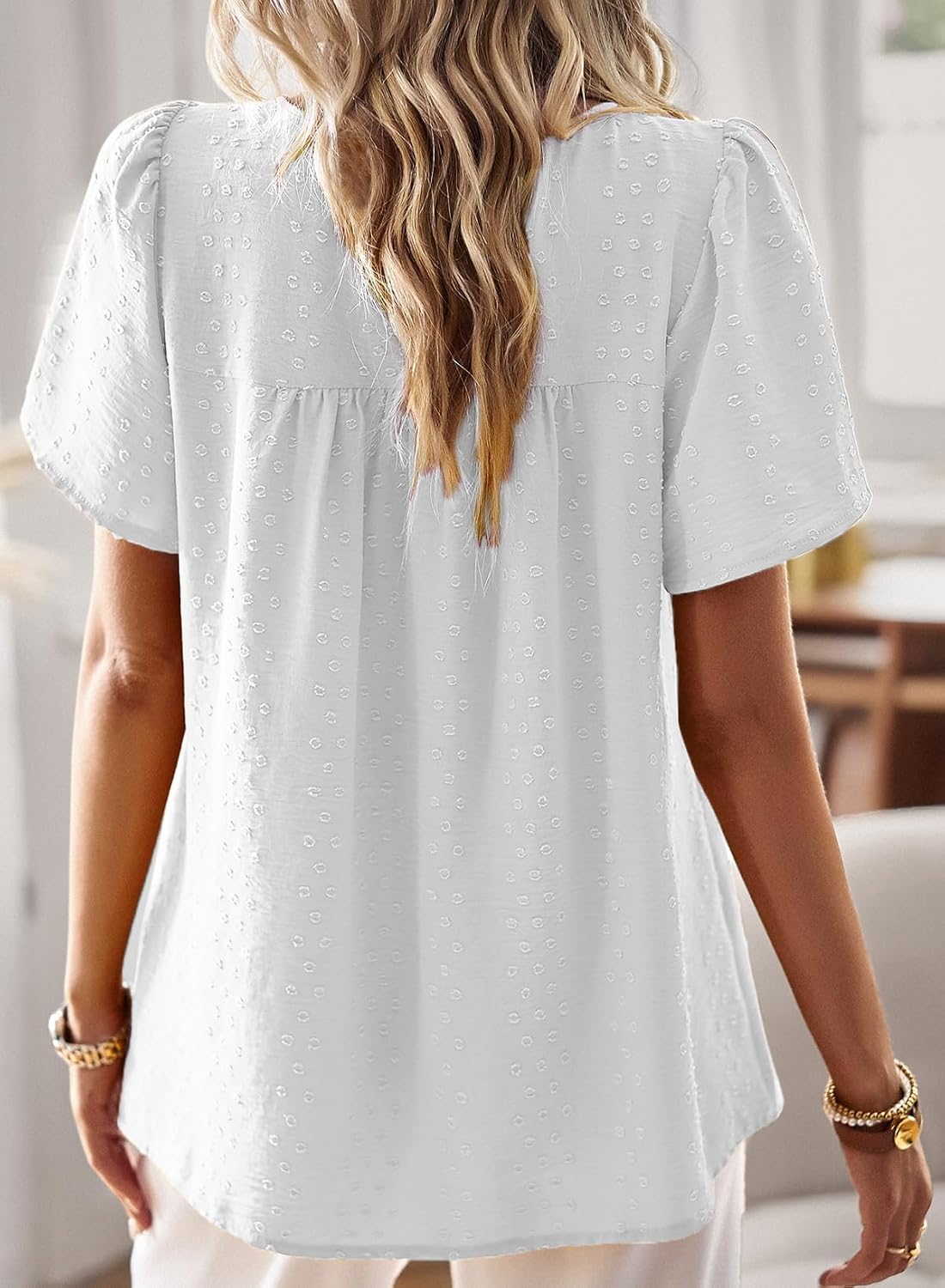 Womens Summer Tops Crewneck Short Sleeve Shirts Casual Chiffon Blouses Flowy Lace Hem Boho Clothing Trendy 2026
