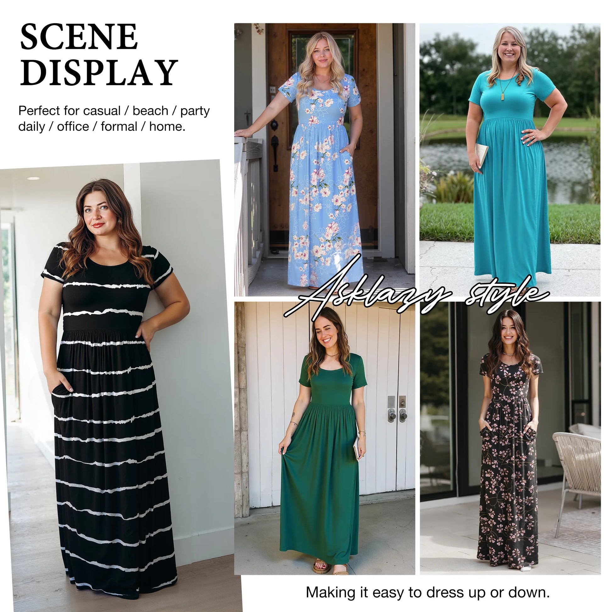 Women'S Short Sleeve Loose Plain Maxi Dresses Casual Long Dresses with Pockets,Mother'S Day,Dark Purple,Xl