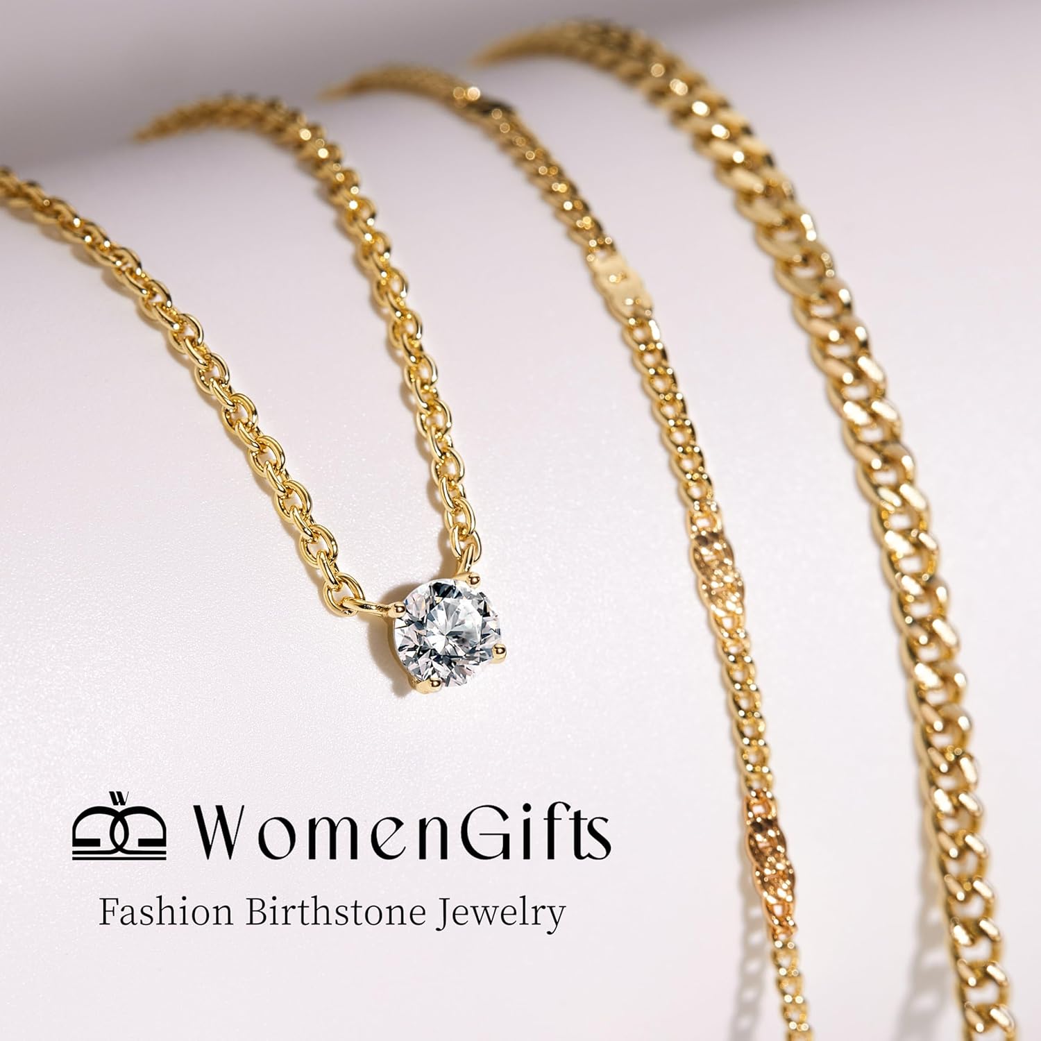 Layered Gold Necklaces for Women, 14K Gold Sterling Silver Plated Dainty Pendant Necklace Set Non Tarnish, Chunky Stackable Cuban Chain Choker, Trendy Birthstone Vacation Jewelry Gift