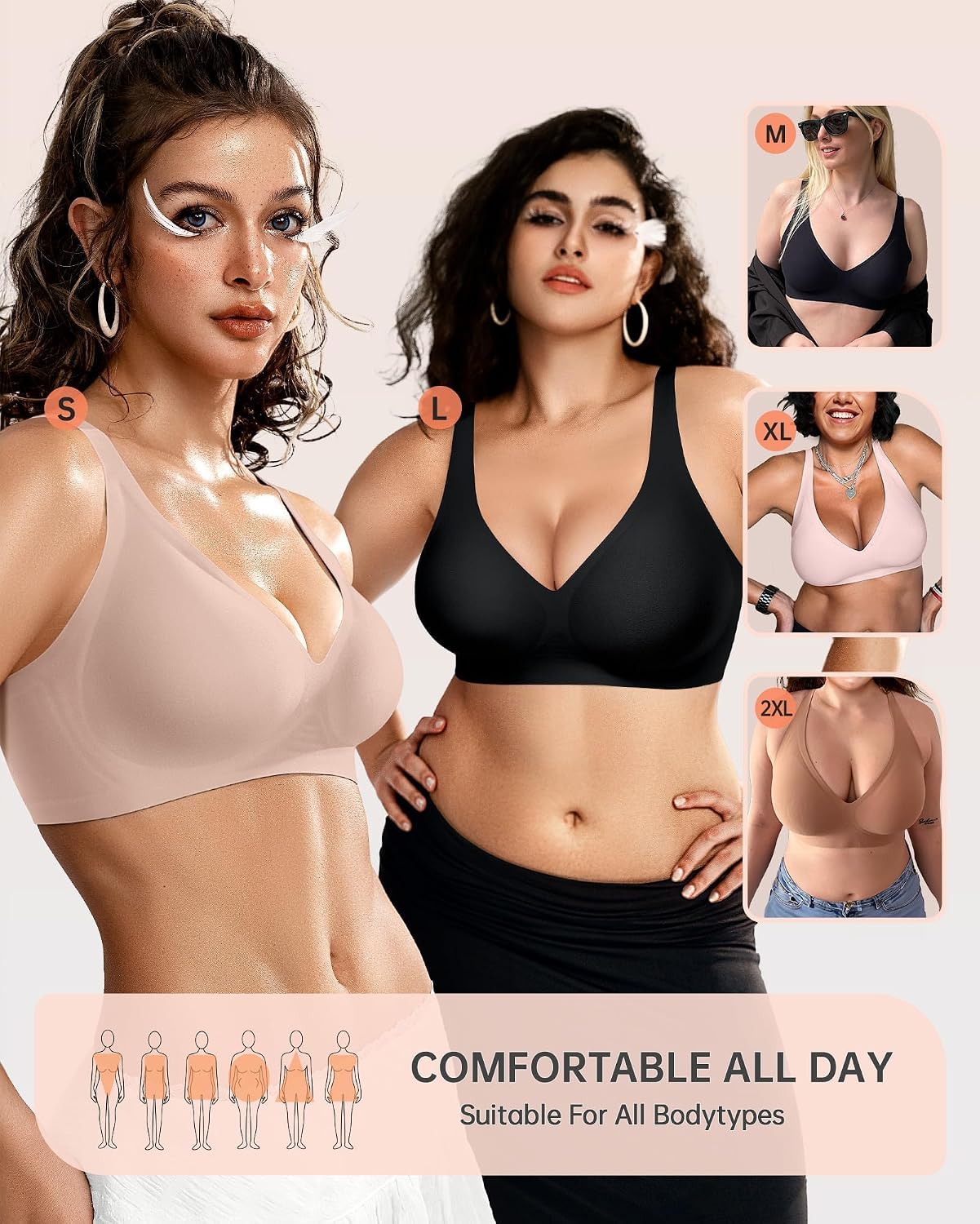Womens Jelly Bras Wireless Deep V Bralette Comfy Push up Tshirt Bras | Comfortable,Support and Lift,No Underwire,Bralettes,Plunge,Full Coverage,Invisible,Balconette,Minimizer,No Show,Soft