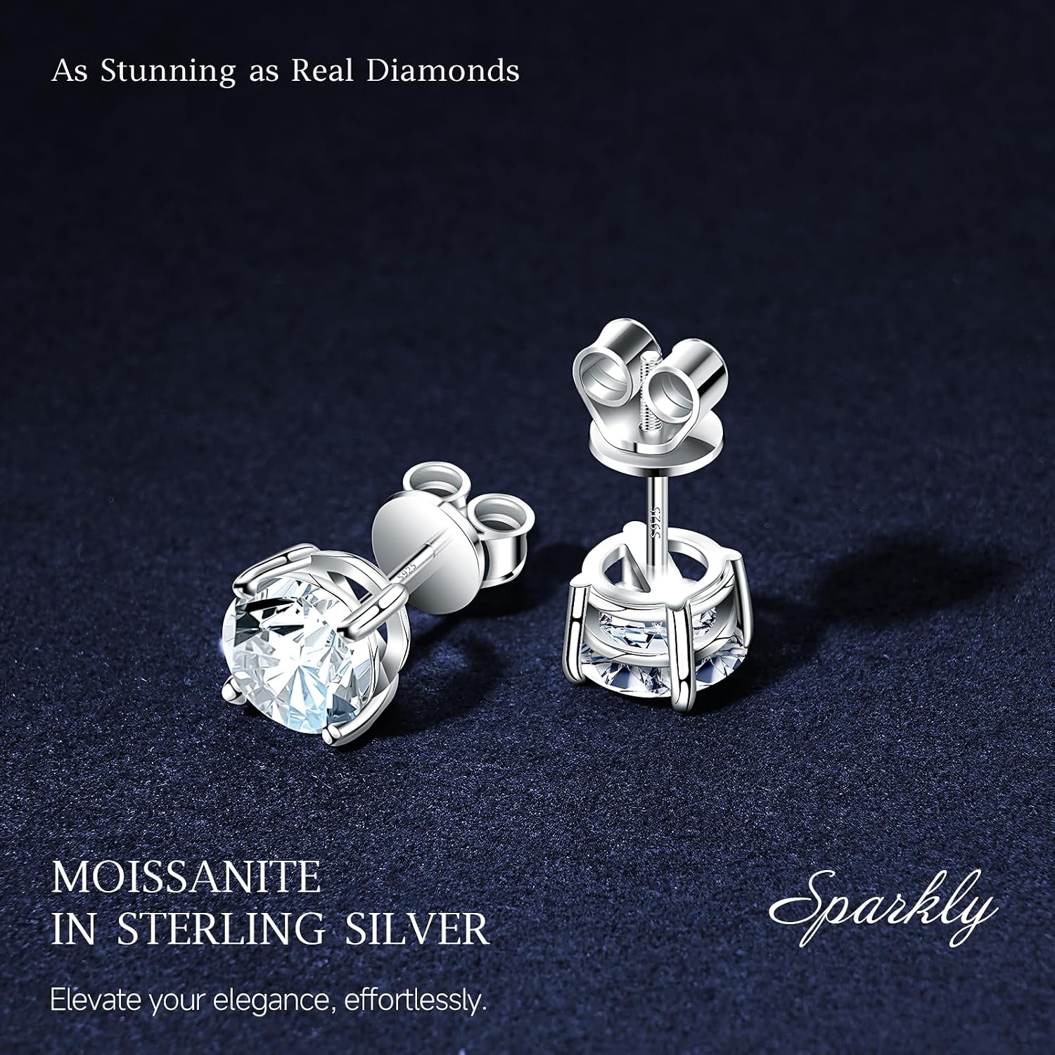 Moissanite Earrings for Men Women, 0.2Ct-3.0Ct Men 925 Sterling Silver Earrings, round Cut Diamond Stud Earrings for Women