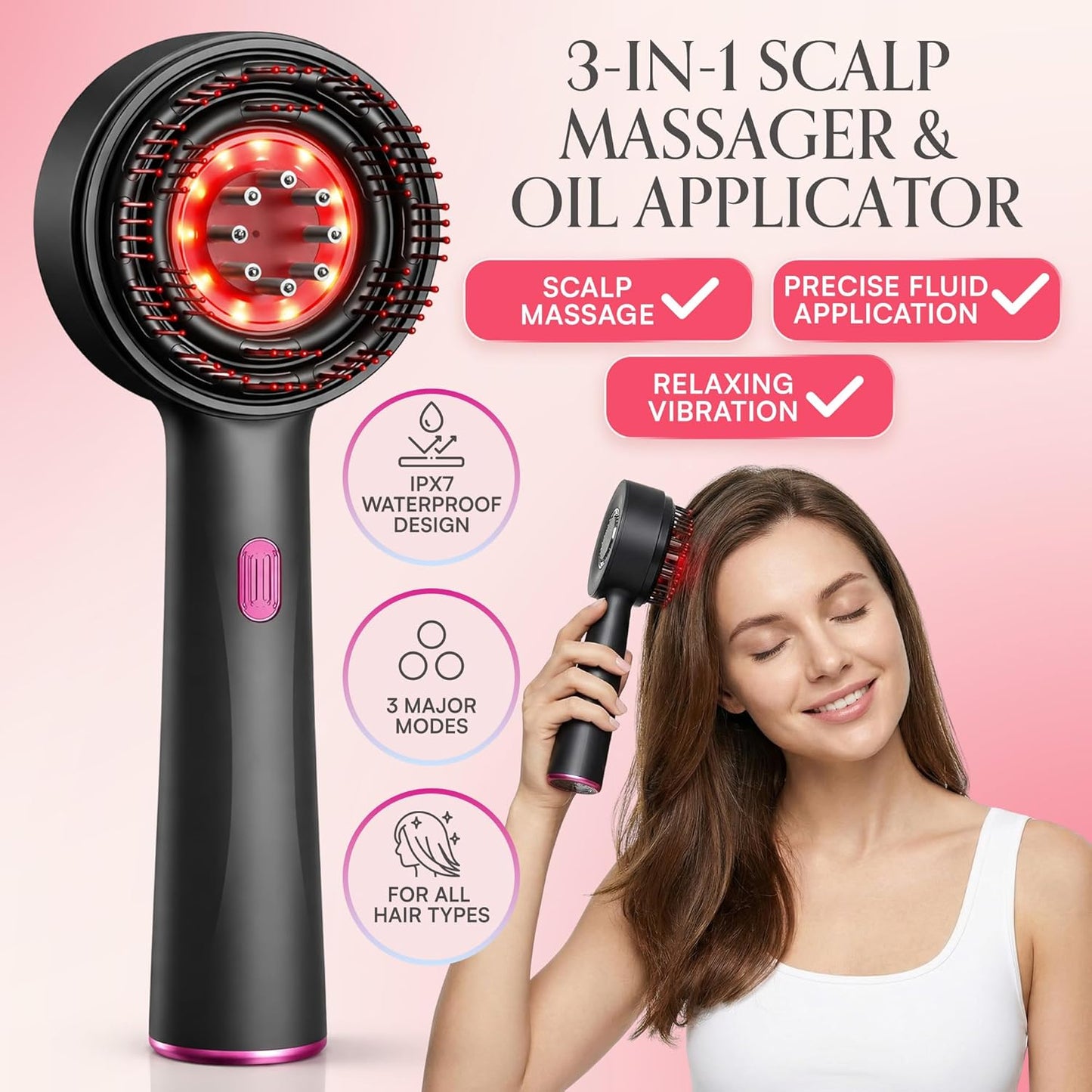 Electric Scalp Massager 3-In-1 – Cordless Head Massager & Hair Oil Applicator, Refillable Tank, IPX7 Waterproof Scalp Brush for Home & Travel, Women and Men