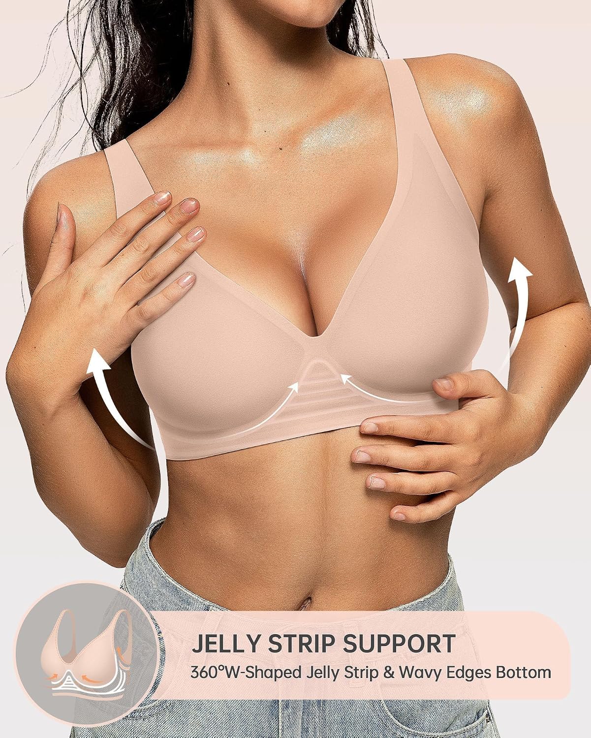 Womens Jelly Bras Wireless Deep V Bralette Comfy Push up Tshirt Bras | Comfortable,Support and Lift,No Underwire,Bralettes,Plunge,Full Coverage,Invisible,Balconette,Minimizer,No Show,Soft
