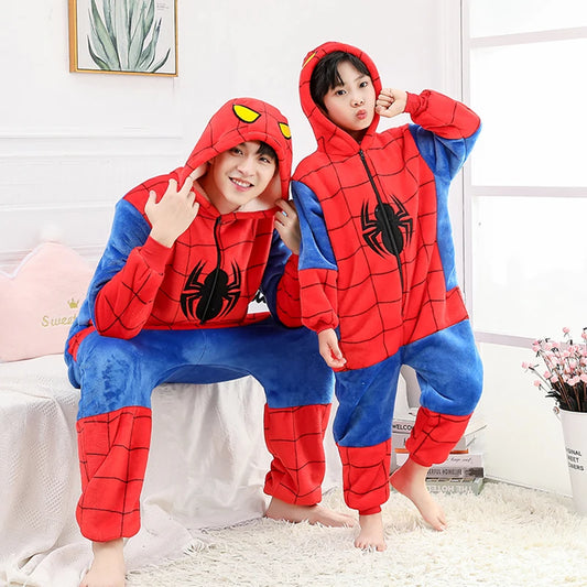 Spider Plush Onesie Pajamas for Adults Winter Fleece Sleepwear Cool Superhero Costume Birthday Christmas Gift