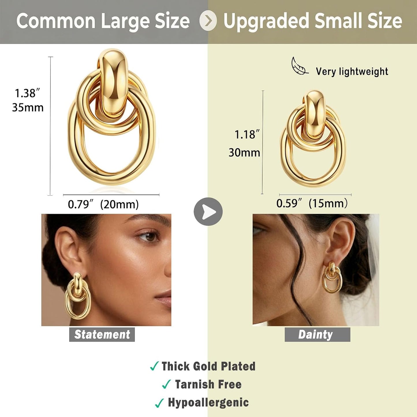 14K Gold Plated 925 Sterling Silver Posts Knot Statement Earrings for Women Hypoallergenic Trendy Chunky Drop Dangle Earrings Lightweight Fashoin Accessories Gold Jewelry Gifts for Womens
