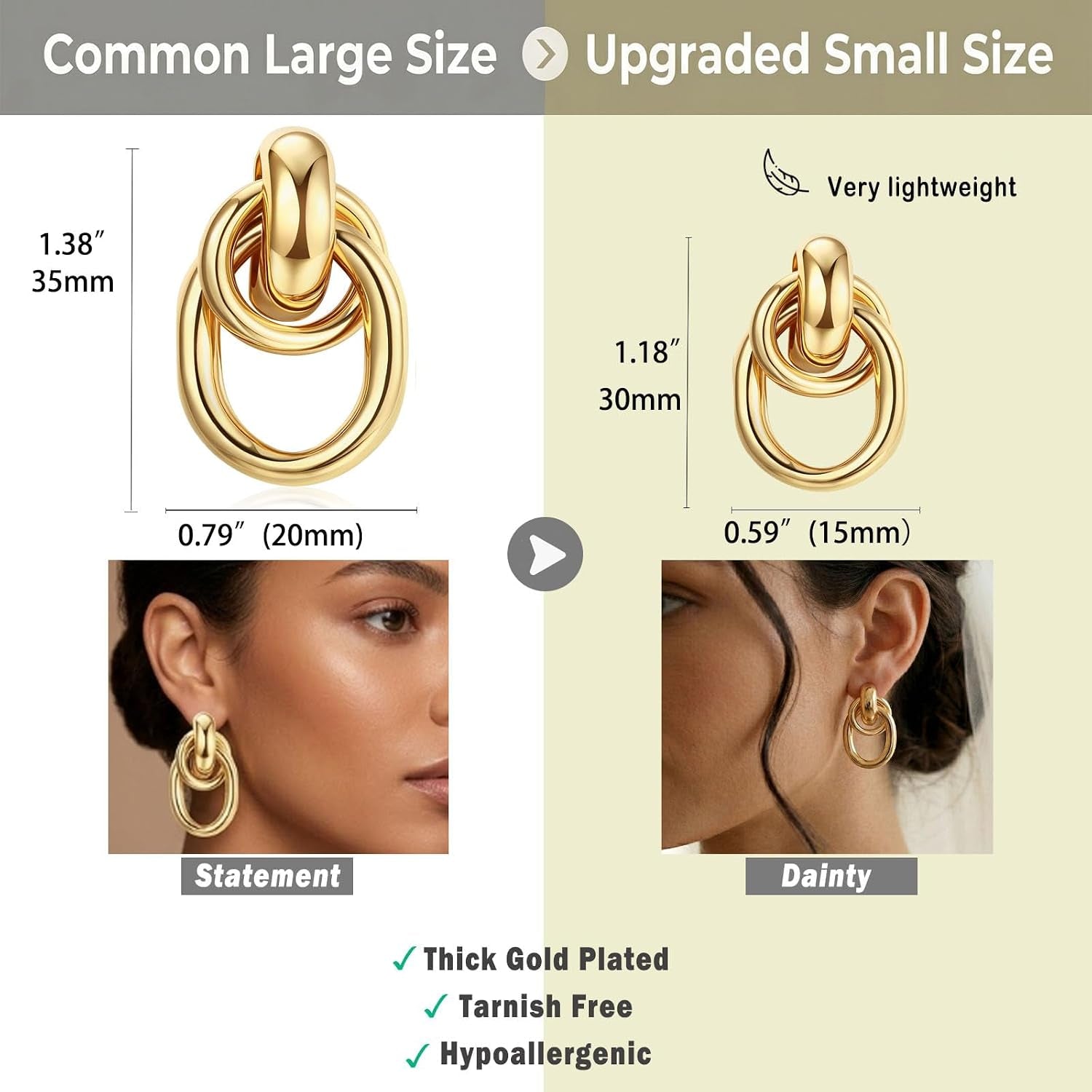 14K Gold Plated 925 Sterling Silver Posts Knot Statement Earrings for Women Hypoallergenic Trendy Chunky Drop Dangle Earrings Lightweight Fashoin Accessories Gold Jewelry Gifts for Womens