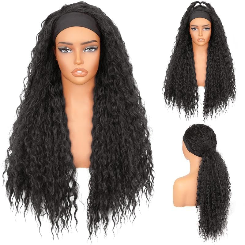 New Headband Wigs for Black Women Wet and Wavy Headband Wig Curly Wave Synthetic Wigs Glueless Heat Resistant Long Wigs for Daily Party Use (24 Inches)