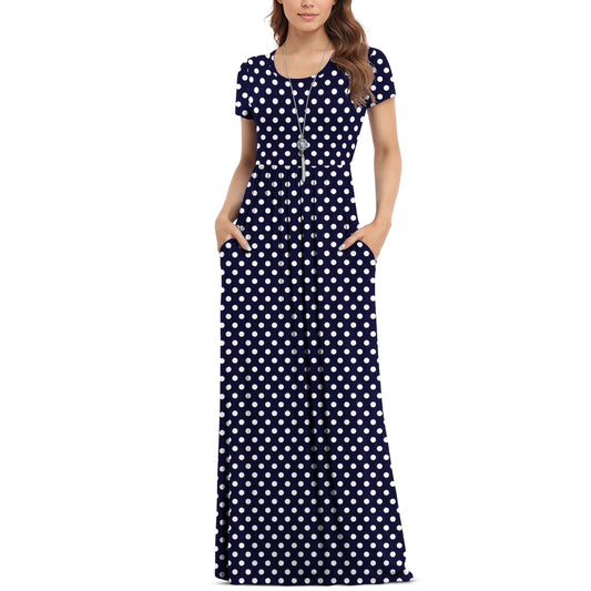 Women'S Short Sleeve Loose Plain Maxi Dresses Casual Long Dresses with Pockets,Mother'S Day,F Navy Blue Dot,L