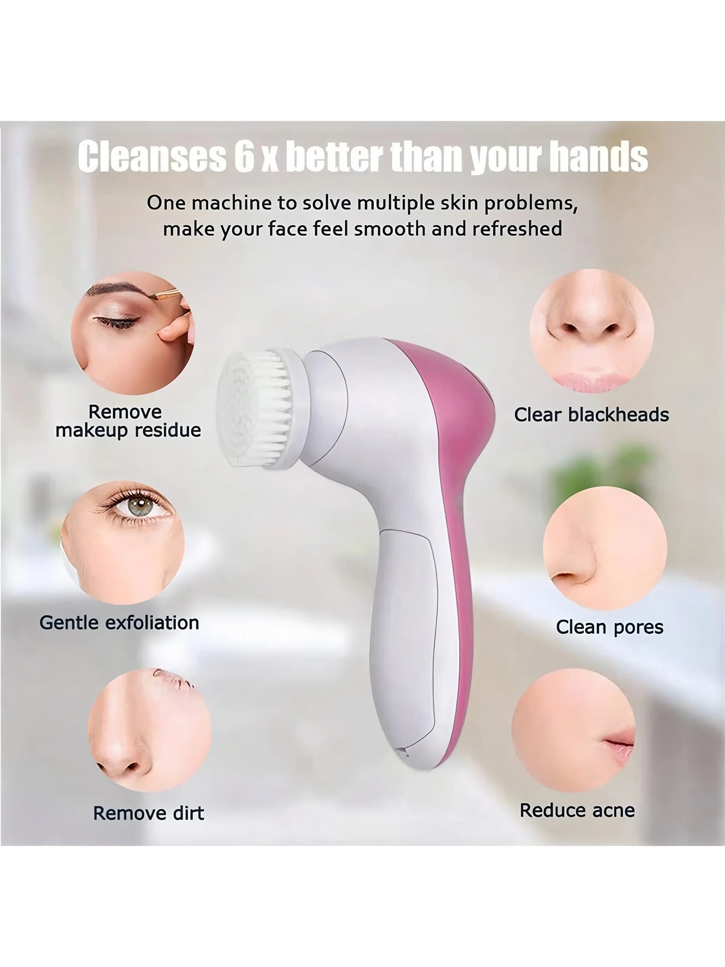 2026 Electric Facial Cleaner 5 in 1 Face Cleansing Brush Wash Machine Spa Skin Care Massager Battery-Powered（Without Battery）