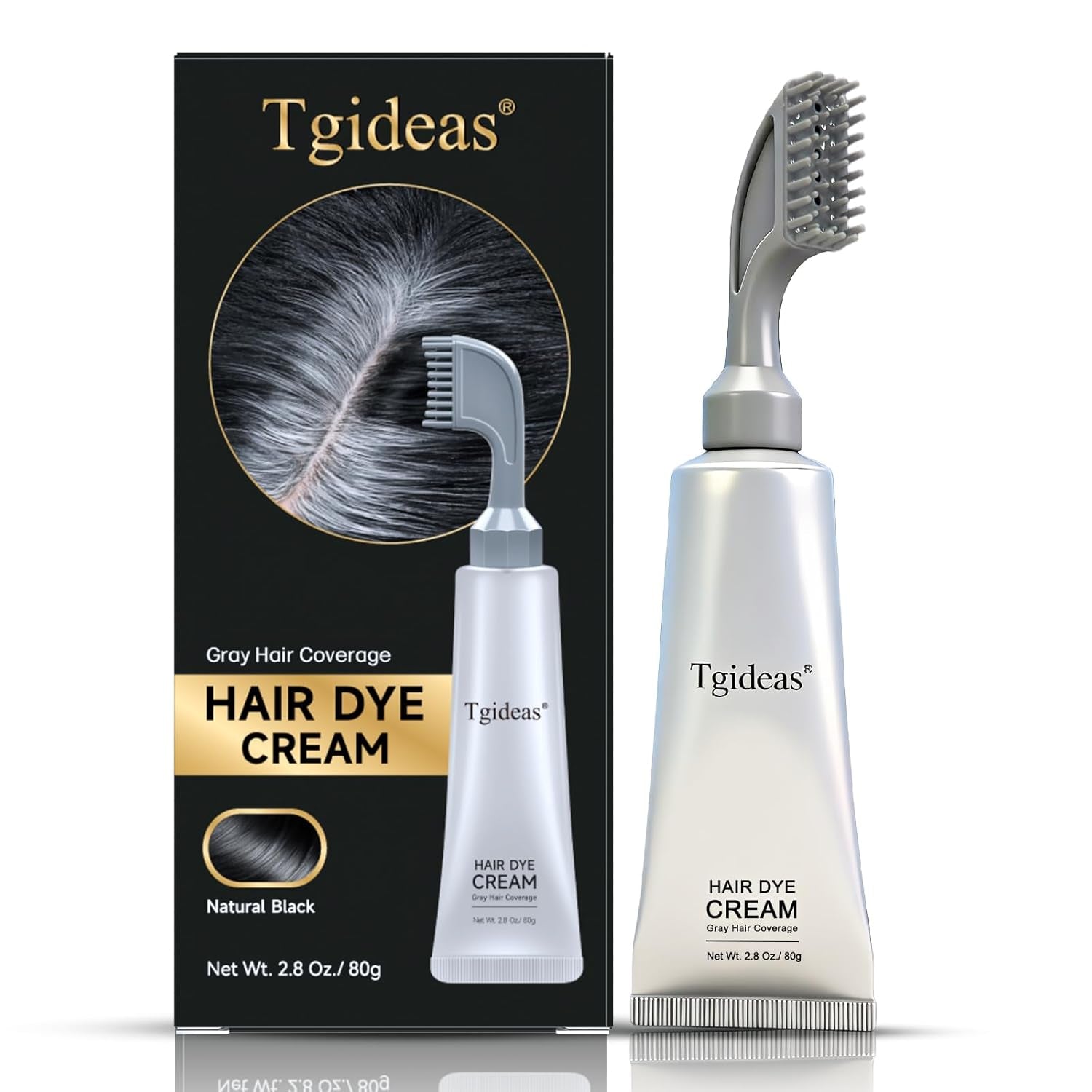 Hair Dye Comb Root Touch Up, Ammonia Free Gray Coverage, Black | Natural Plant Extract Hair Color Cream with No Mix Formula. Easy Gray Hair Coverage for Men & Women without Bleaching, 2.8Oz